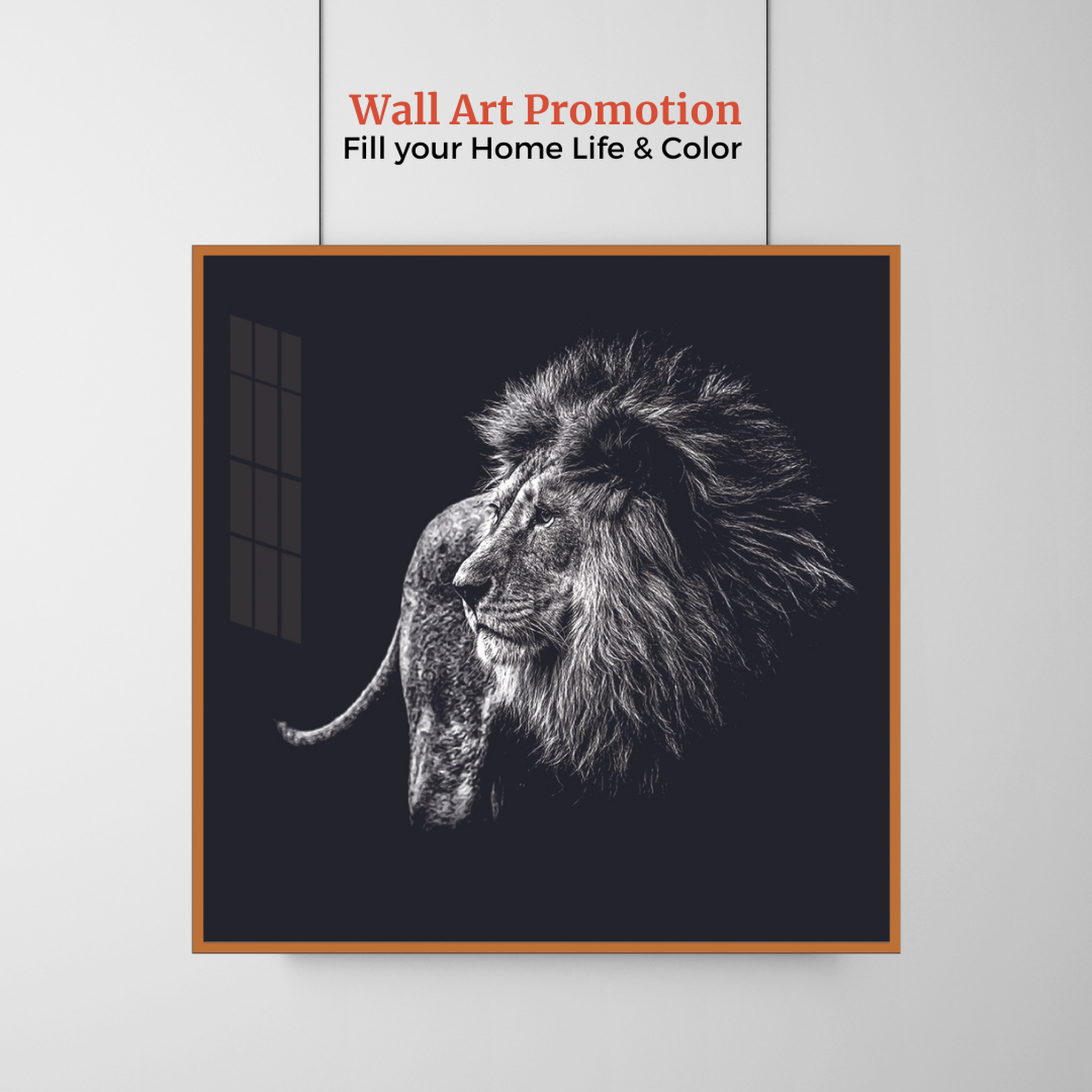 Lion Gazing Black & White Wall Art | 60x60 cm
