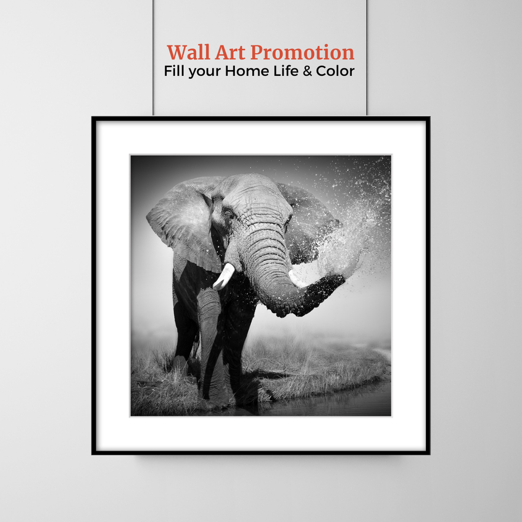 Elephant Bathing Wall Art | 60x60 cm