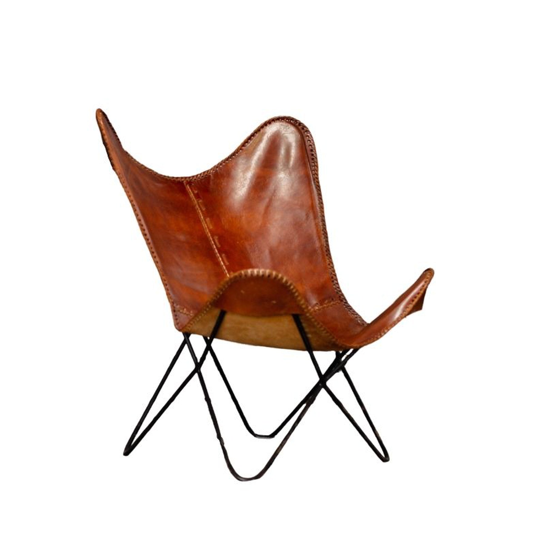 Leather Butterfly Chair | Living Room Brown Leather Chair | 27 x 30 x 29 inches