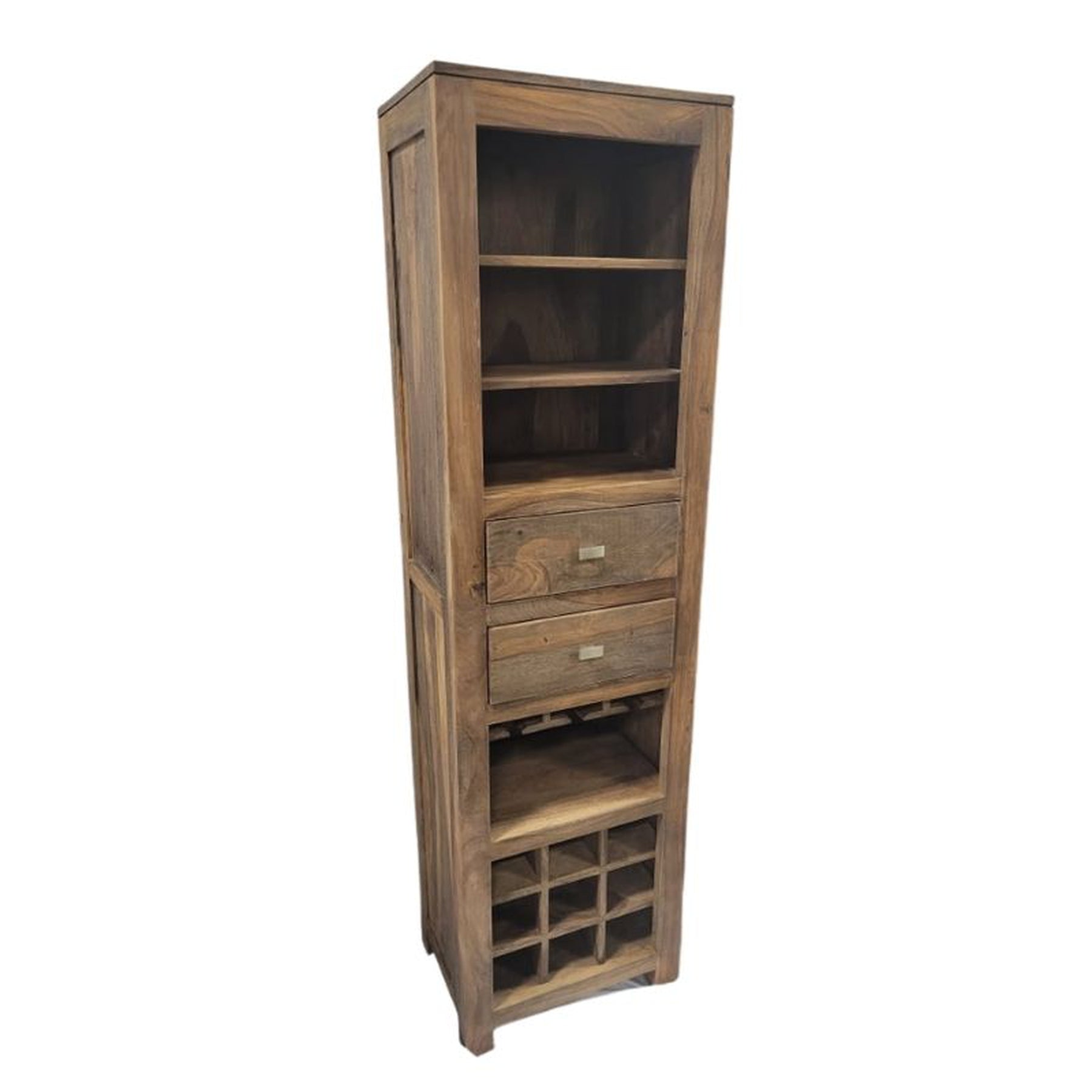 Zen Wine Rack | Wall Wine Rack with Storage Shelf and Drawers | Wooden Wine Rack Shelf Perfect | 180x50x36 cm