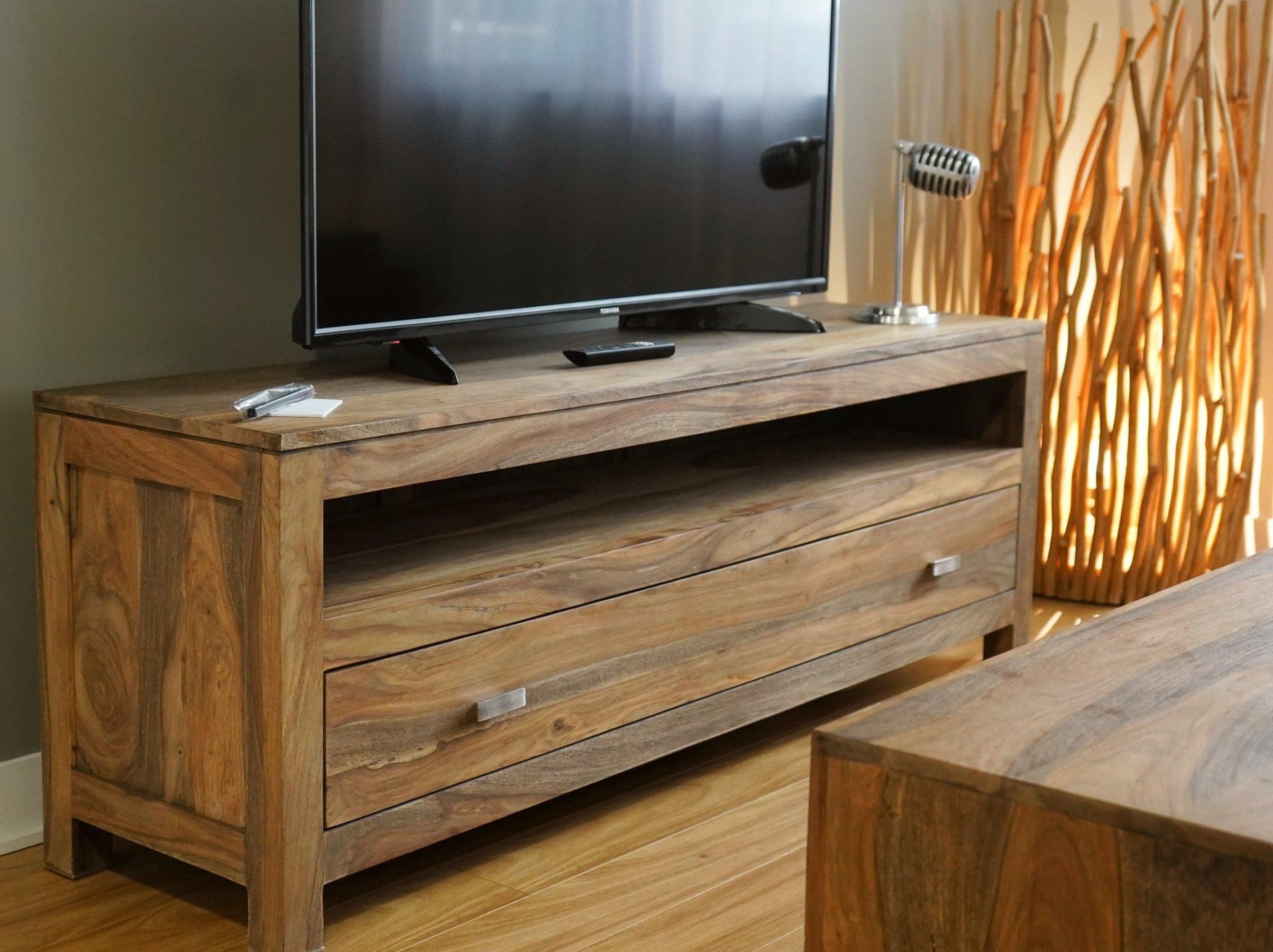 Zen TV Cabinet | Wooden TV Stand with Shelf and Drawer | Entertainment Center and storage | 140x40x50 cm