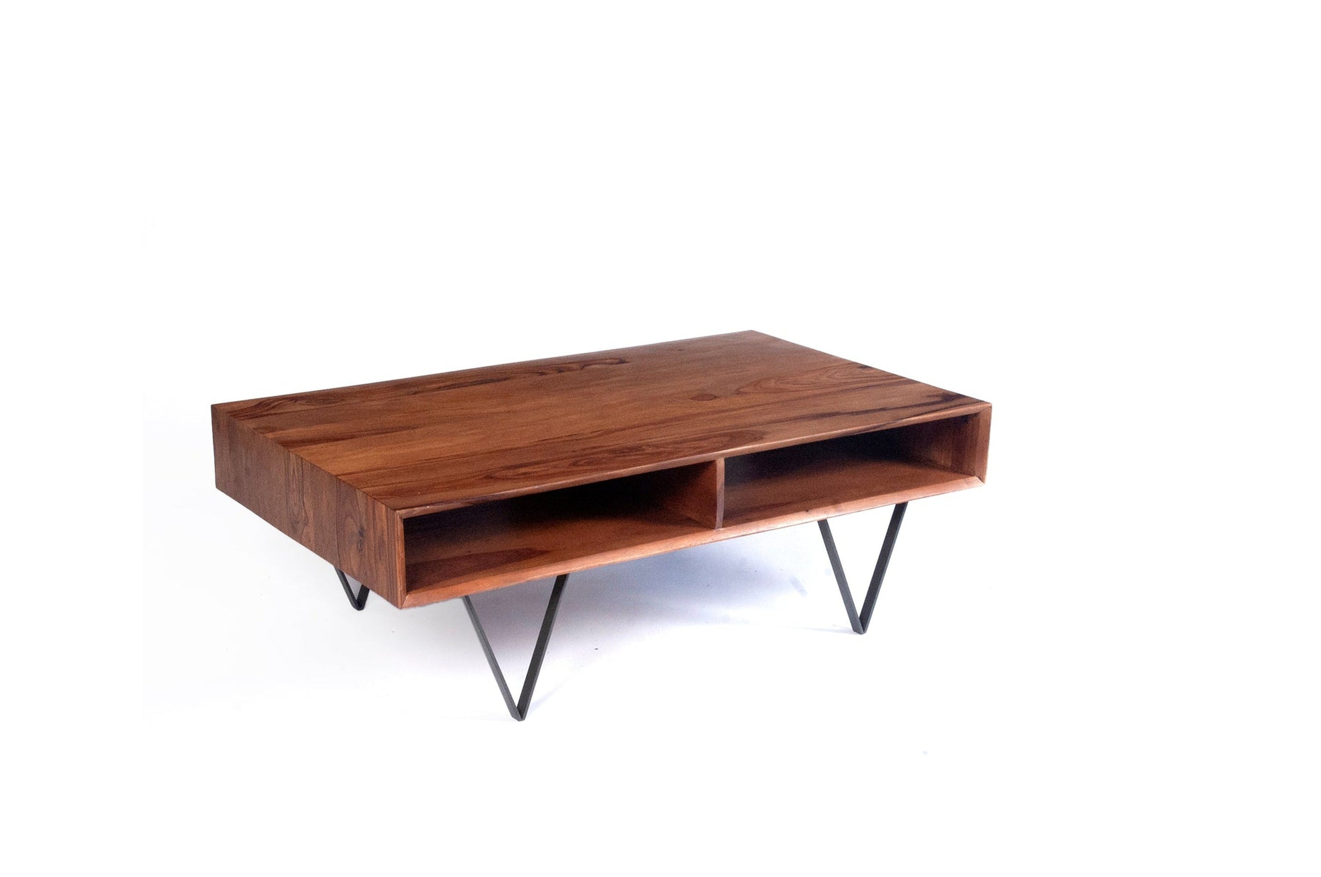 Casa Suarez Metric Coffee Table | Wide Industrial Contemporary Wood Coffee Table | Open Shelf Wooden Coffee Table for Living Room | 45x28x16 inches