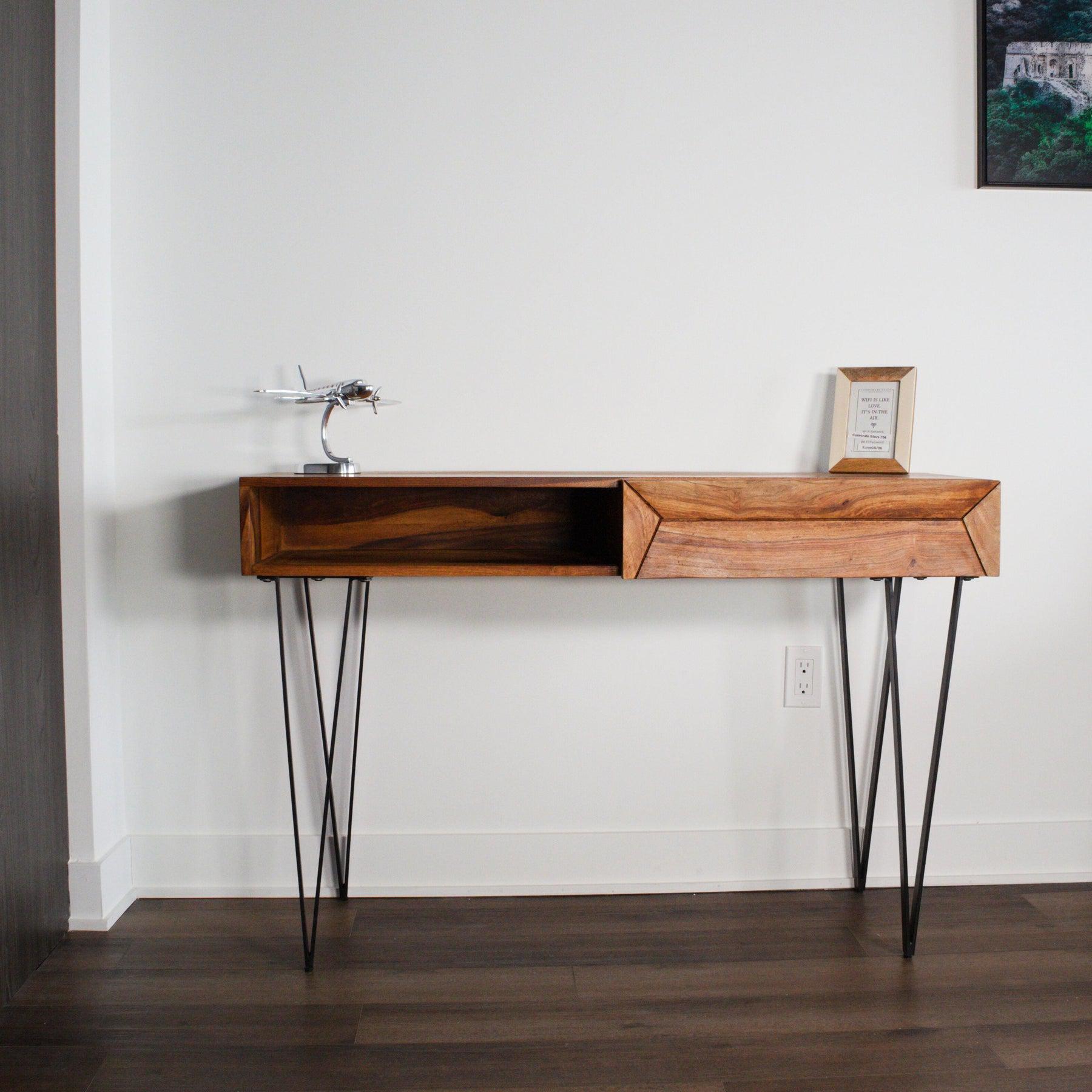 Metric Study Desk Console | Solid wood Contemporary Modern Home Office Desk | Console Table Desk | 19x10x50 Inch