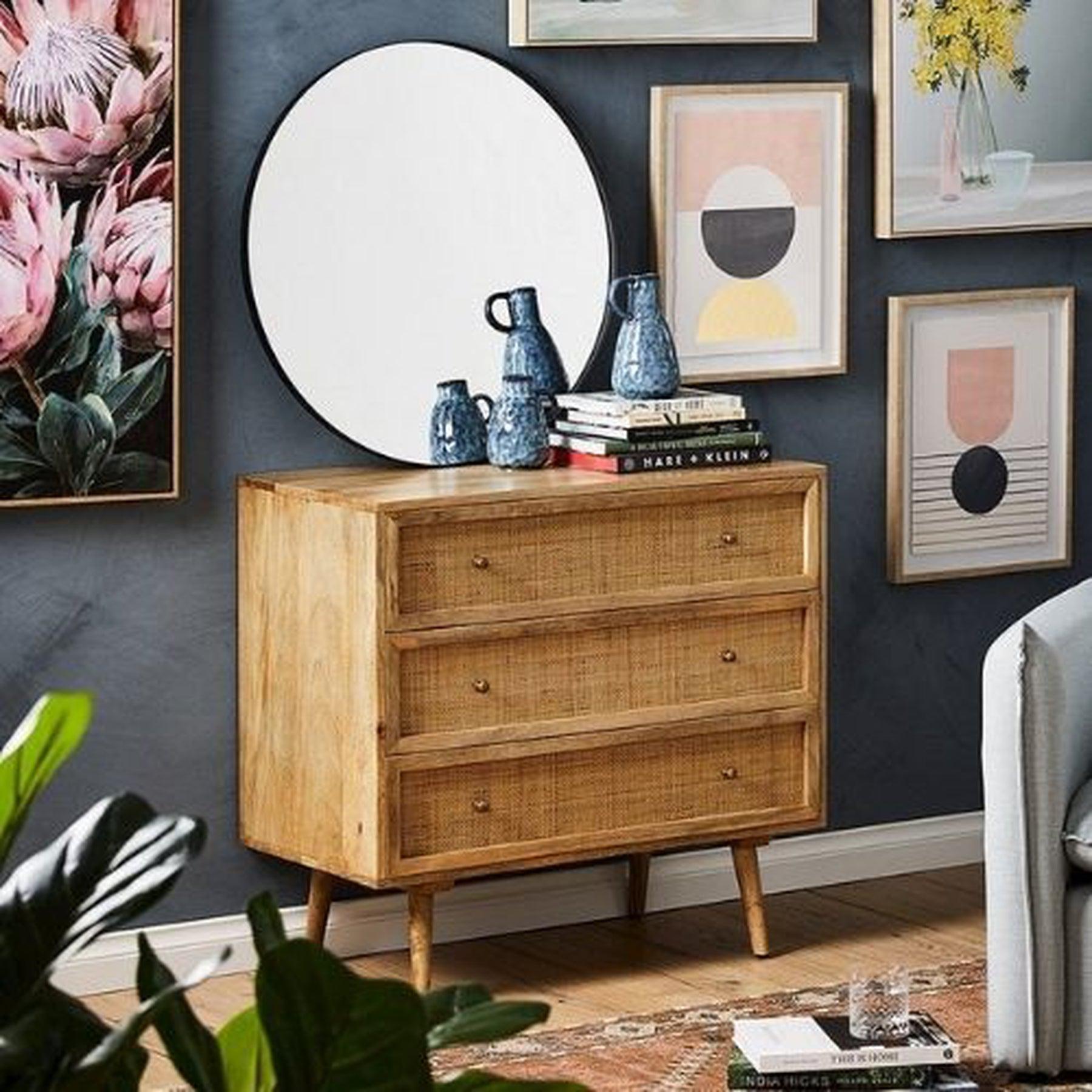 Wooden Straw Range Dresser-3 Drawers | 85x45x80 cm