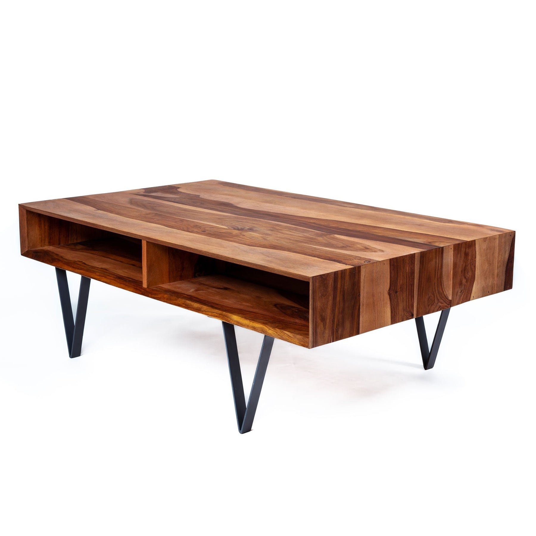 Casa Suarez Metric Coffee Table | Wide Industrial Contemporary Wood Coffee Table | Open Shelf Wooden Coffee Table for Living Room | 45x28x16 inches