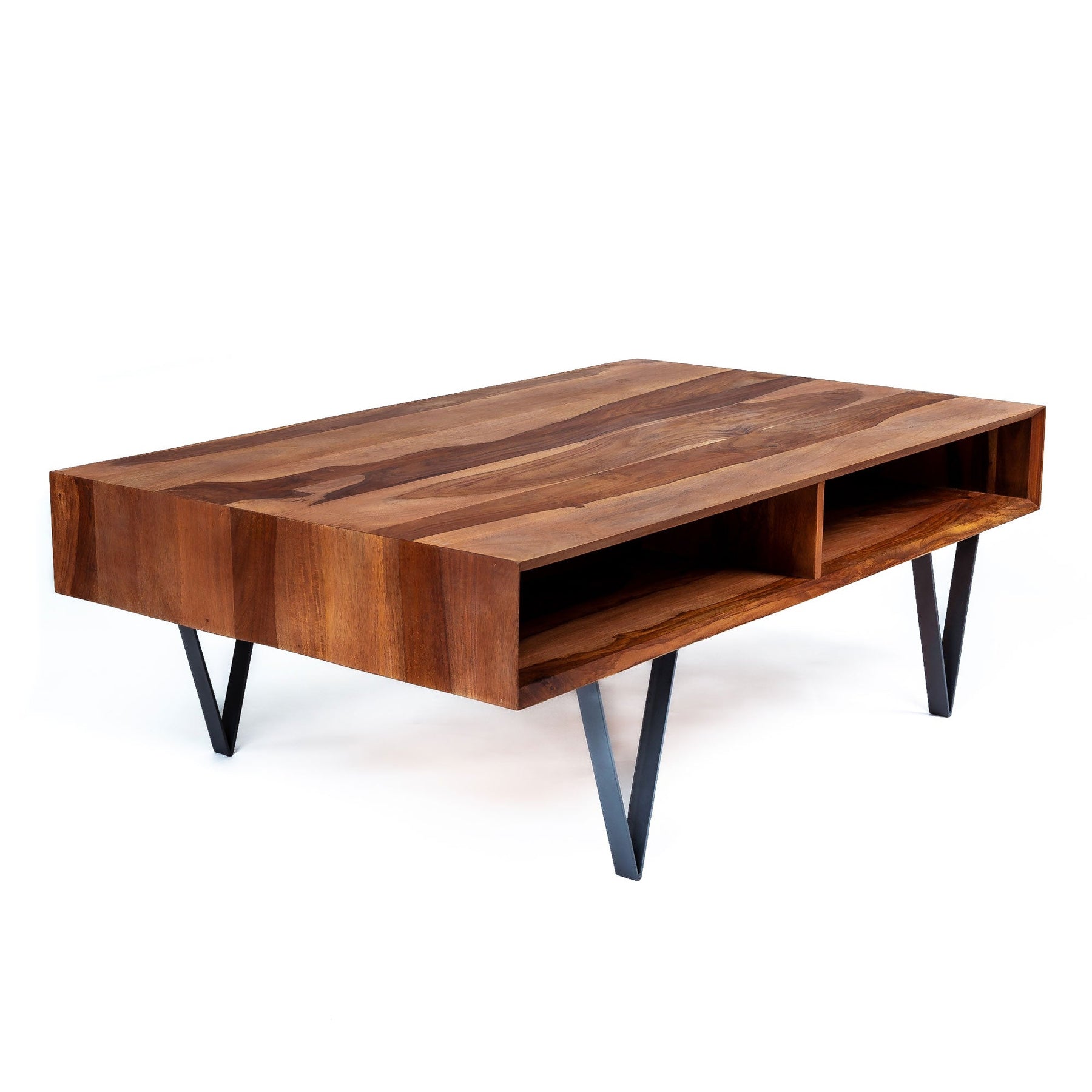 Casa Suarez Metric Coffee Table | Wide Industrial Contemporary Wood Coffee Table | Open Shelf Wooden Coffee Table for Living Room | 45x28x16 inches