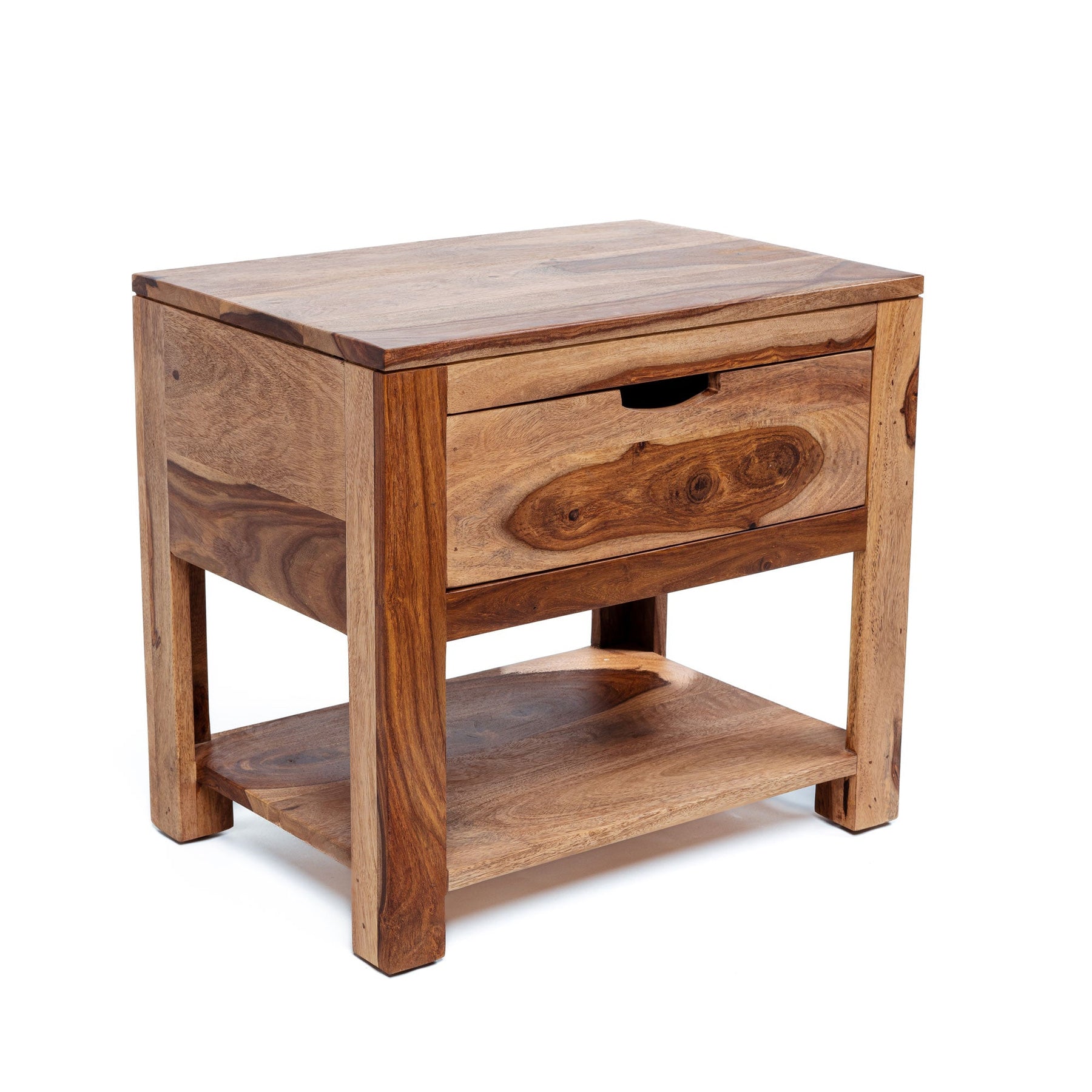 Zen Night Table - Wooden Beside Table with Drawer and Storage Shelf | 50x35x45 cm