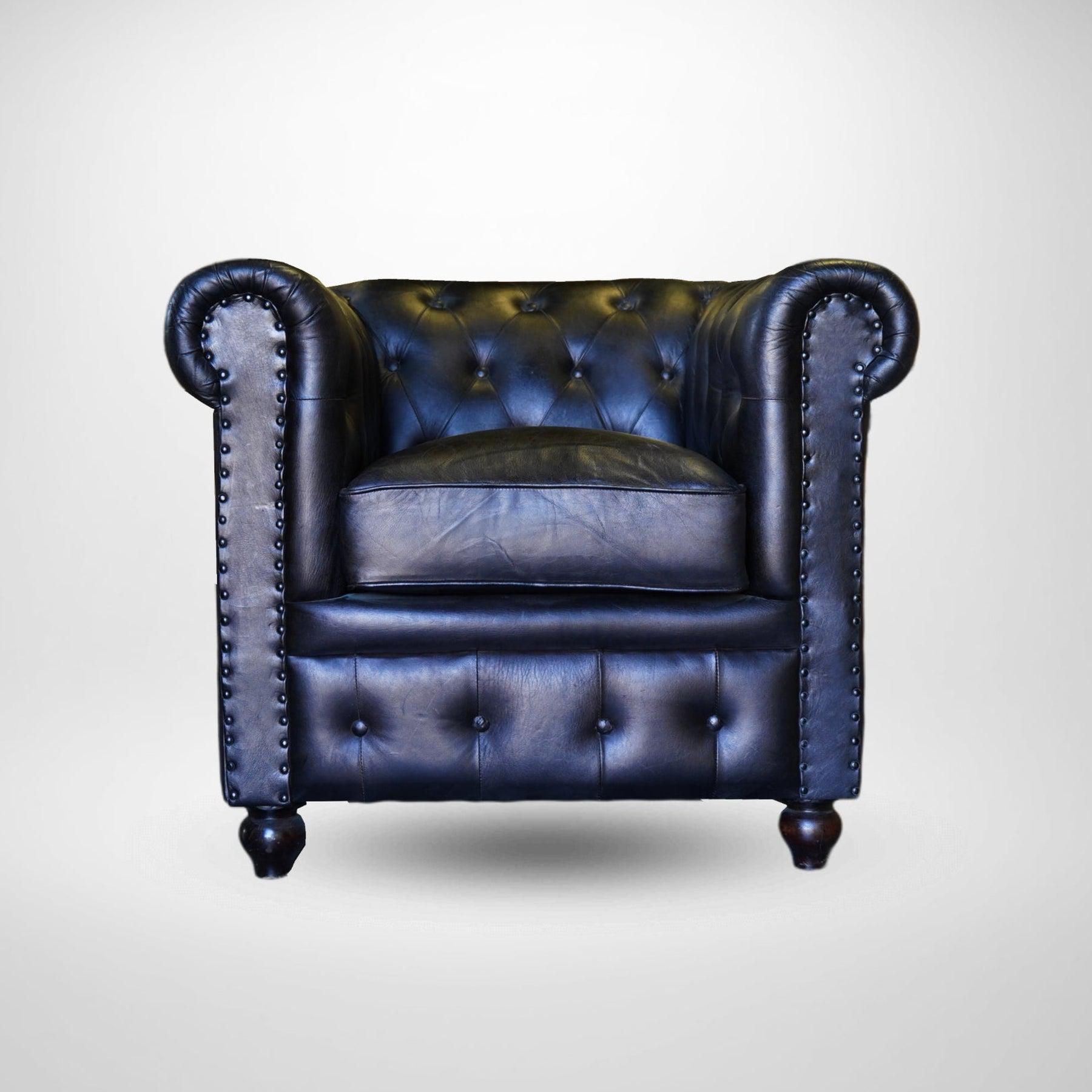 Leather Accent Chair | Chesterfield Armchair with Wooden legs | Upholstered One Seat | 35x40x30 inches