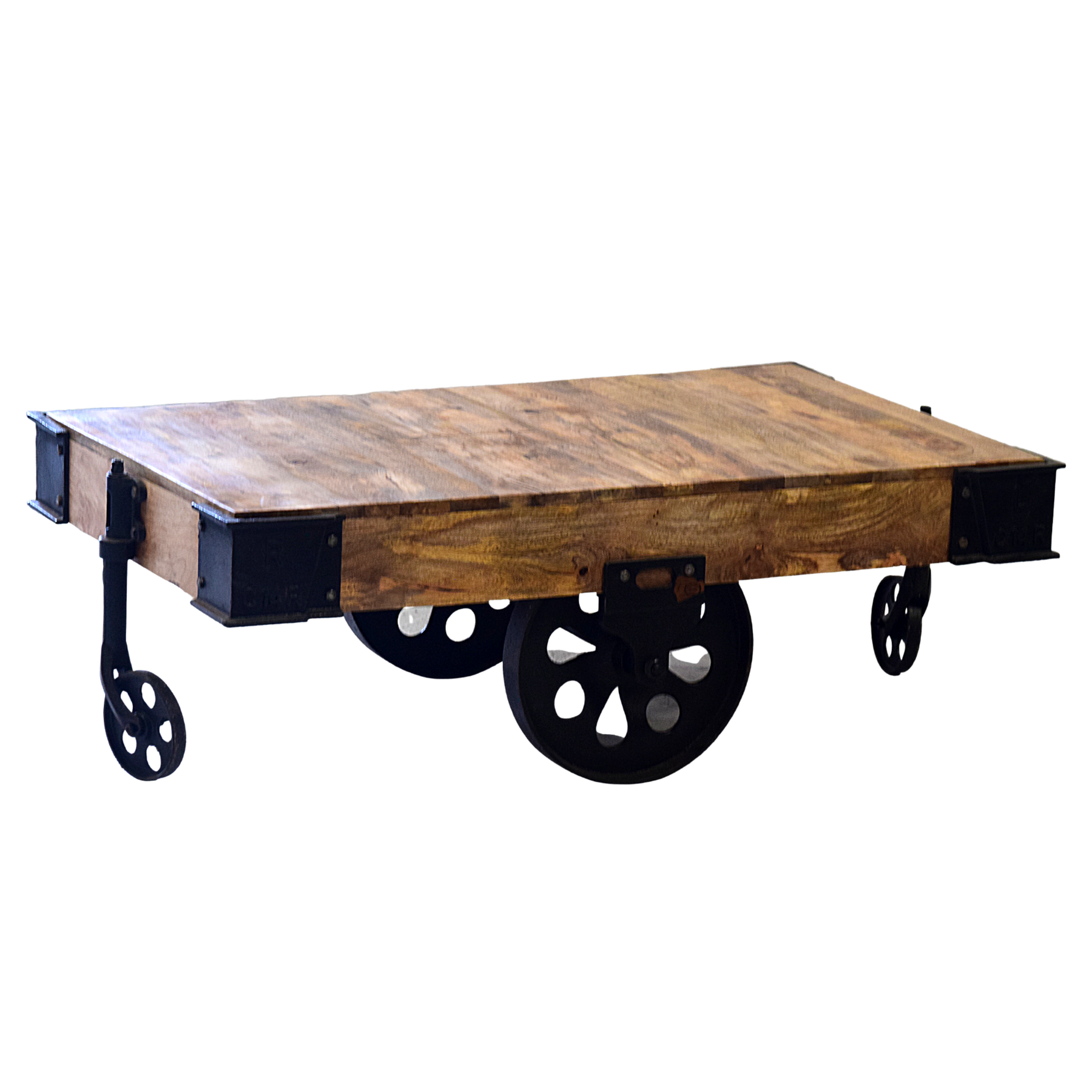 Table de chariot de centre industriel en bois de manguier de fer
