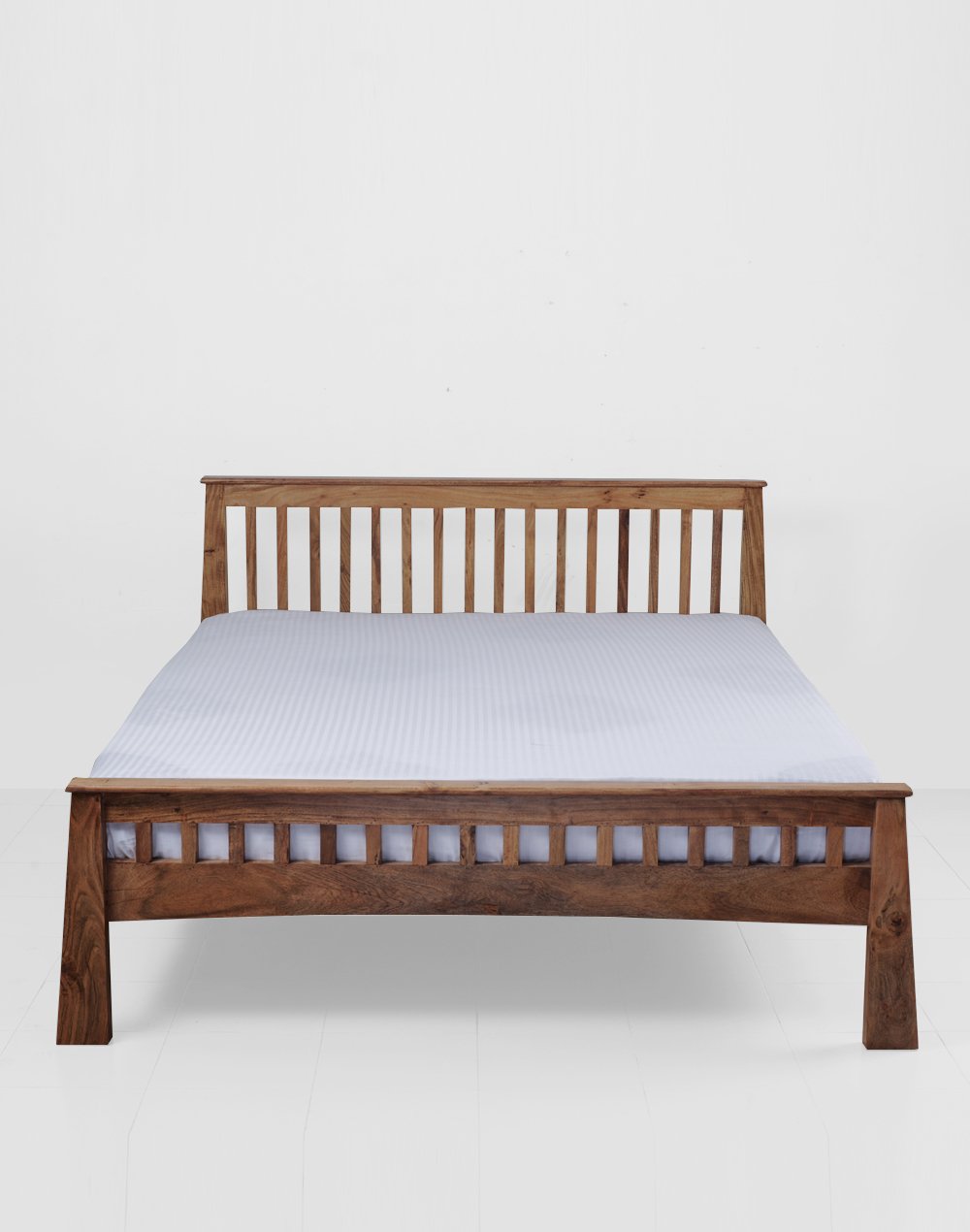 Acacia Khimser Natural Bed - Lit plateforme en bois avec tête de lit