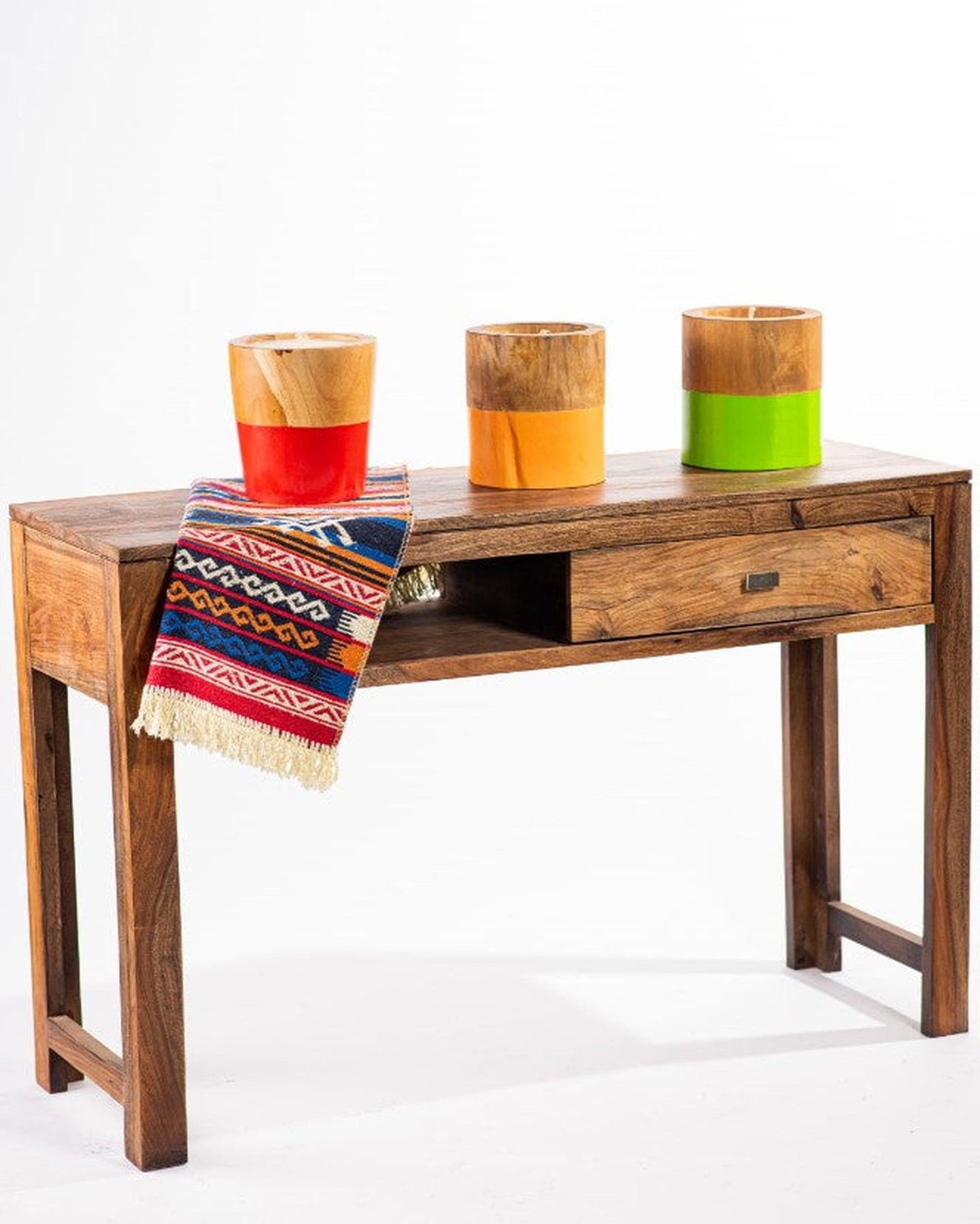 Bureau console grand | Grande console en bois | Bureau de table console avec un tiroir et une étagère