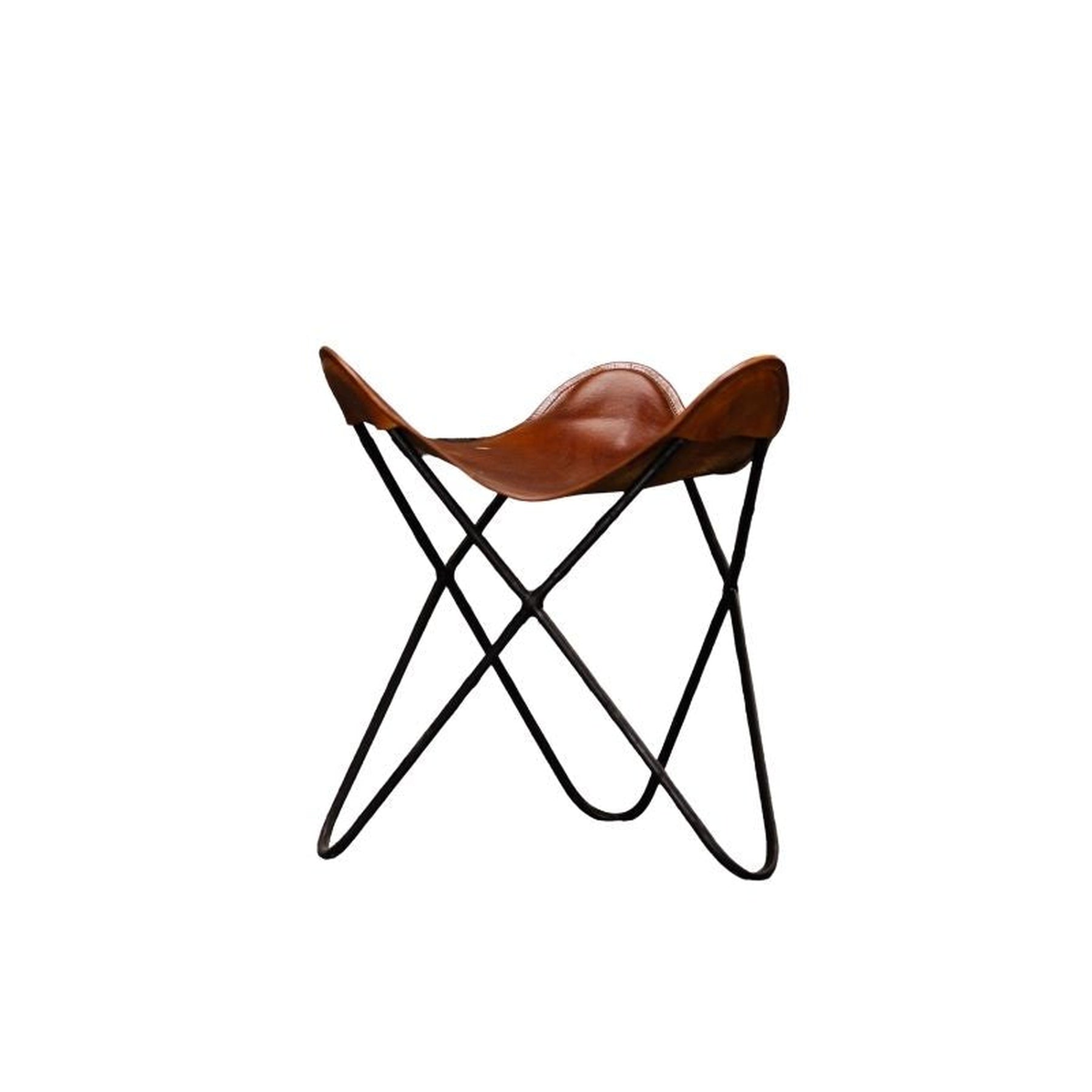 Chaise papillon en cuir (petite) | Chaise de salon en cuir marron