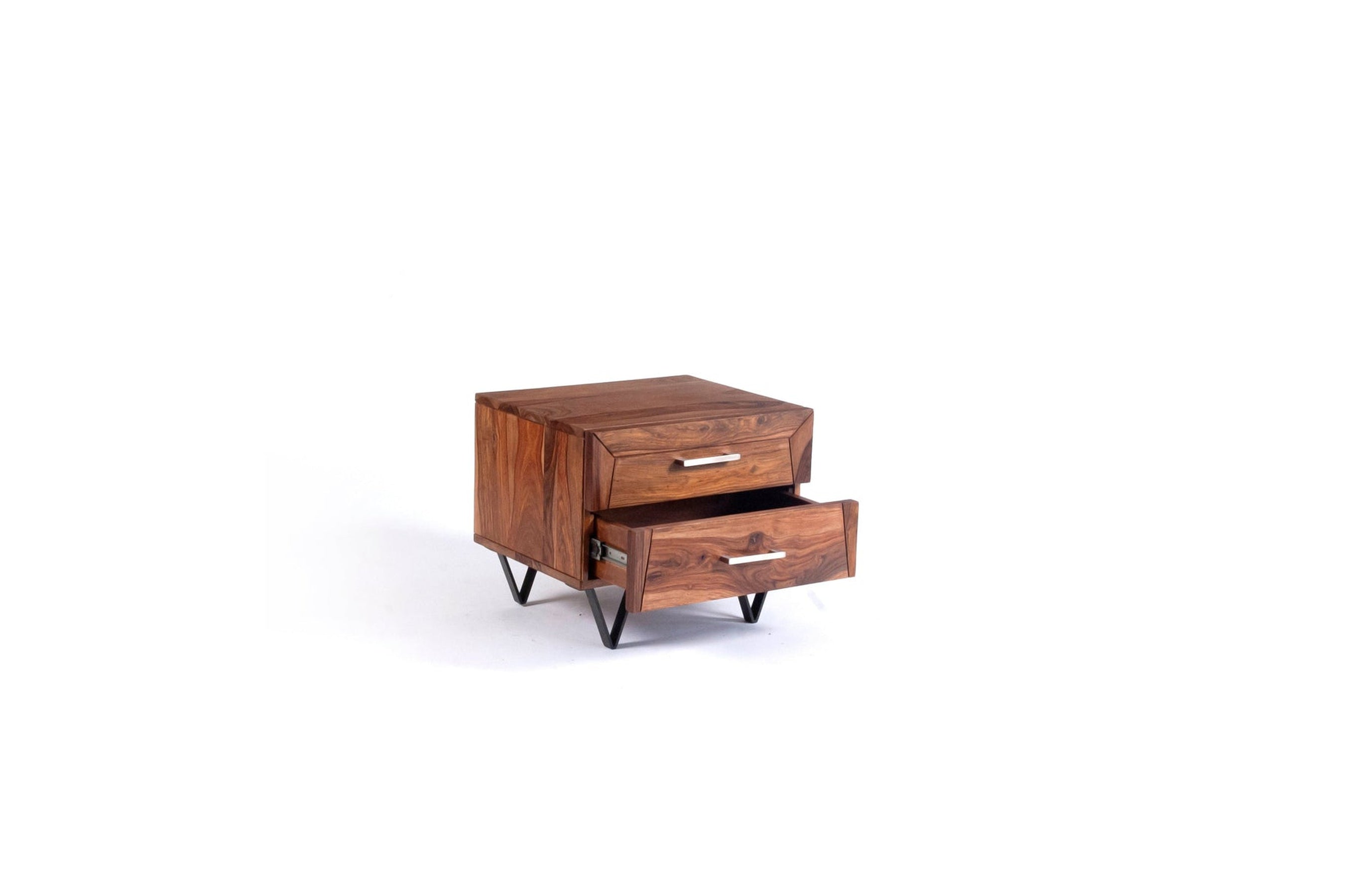 Bedside Table | Wooden Nightstand with 2 Drawers and Handles, Side End Table for Bedroom/Living Room | 48x40x40 cm