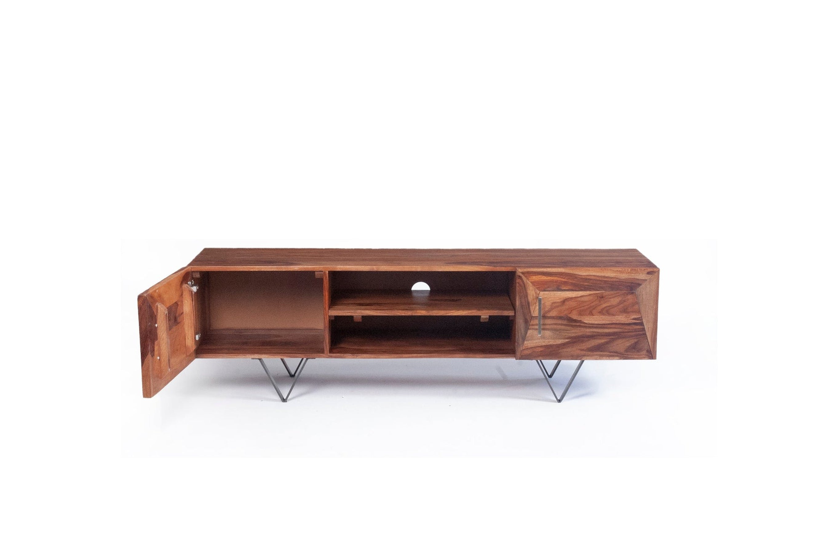 Wooden Metric TV Cabinet | Entertainment TV Stand for Living Room with Shelves | 150x40x75 cm