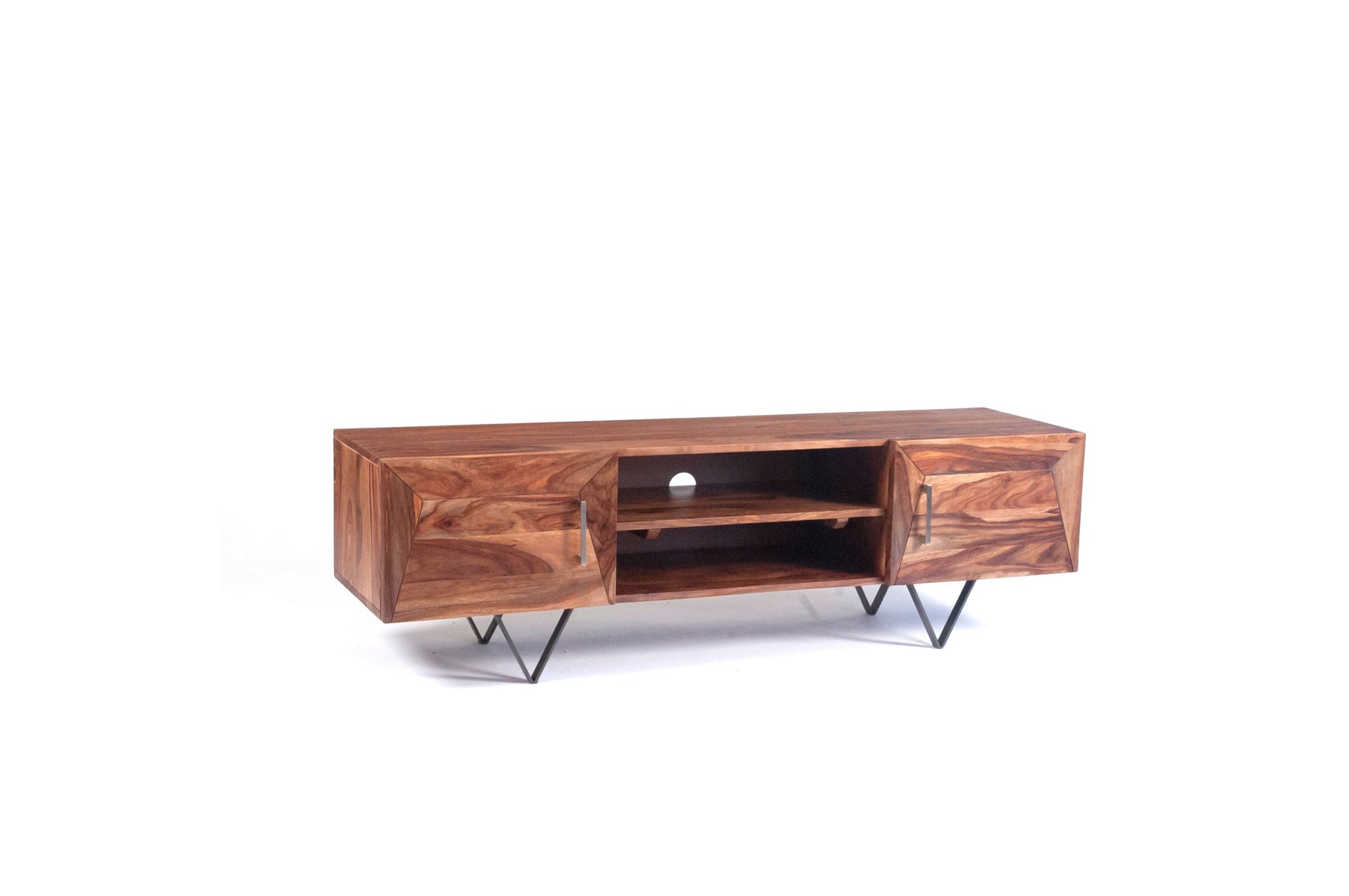Wooden Metric TV Cabinet | Entertainment TV Stand for Living Room with Shelves | 150x40x75 cm