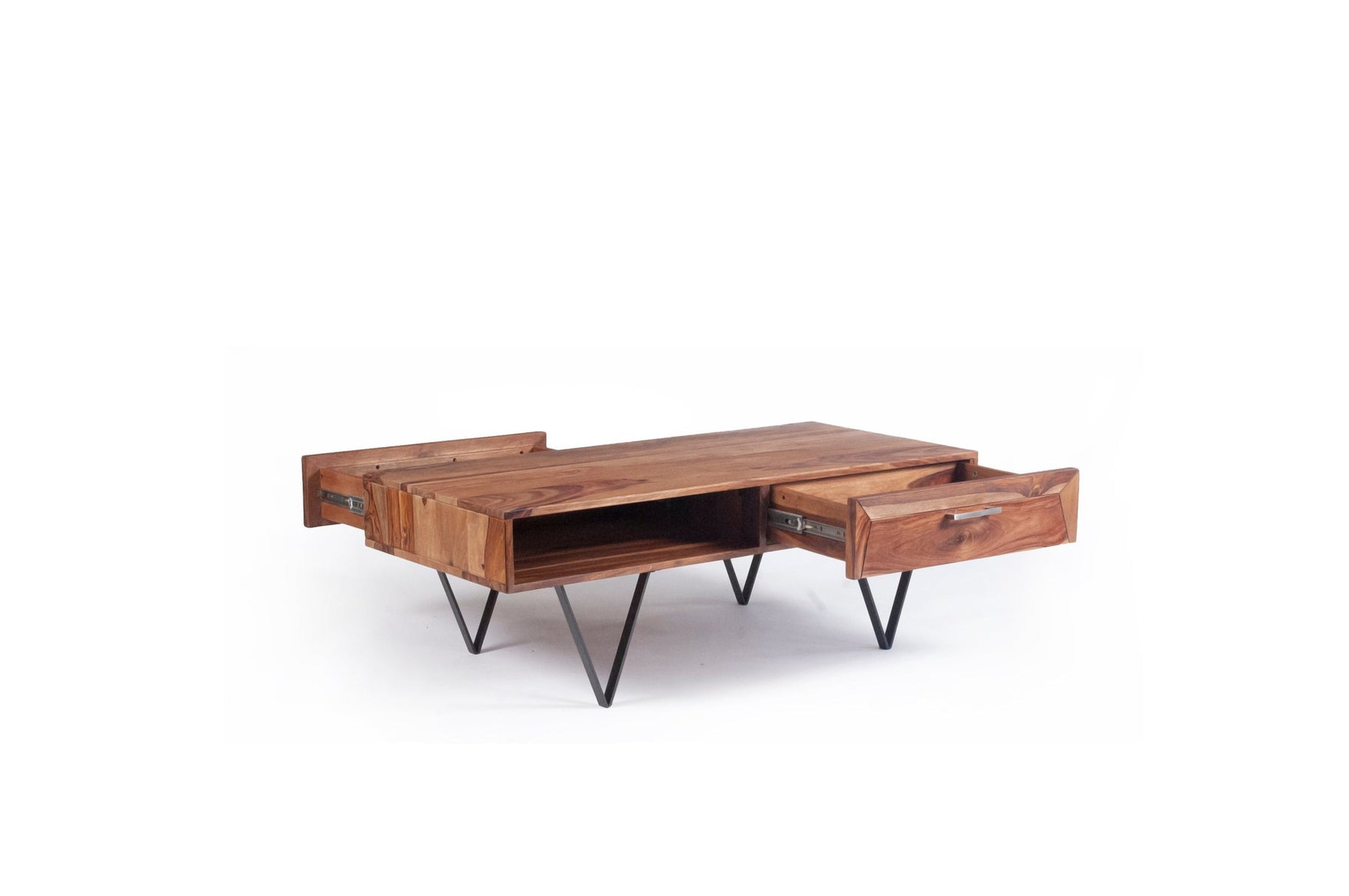 Table basse métrique avec tiroirs | Table de canapé avec rangement | Table centrale en bois - Salon ou bureau