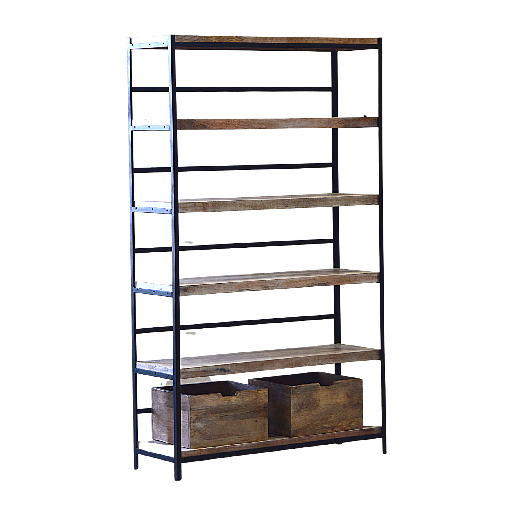 Tall Mango Iron Wood Bookcase - Wooden Bookshelf | 40x125x210 cm
