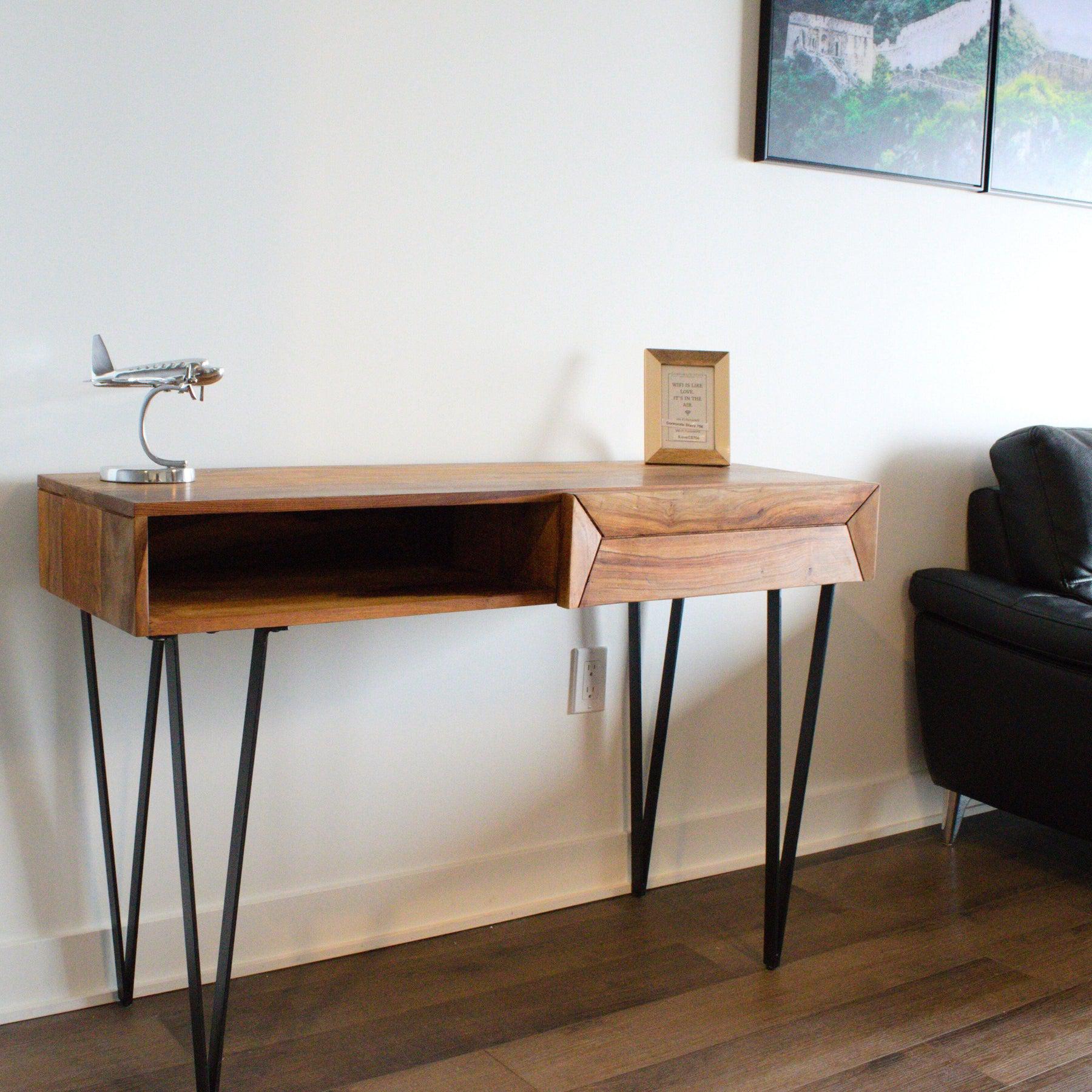 Console de bureau d'étude métrique | Bureau à domicile moderne contemporain en bois massif | table console