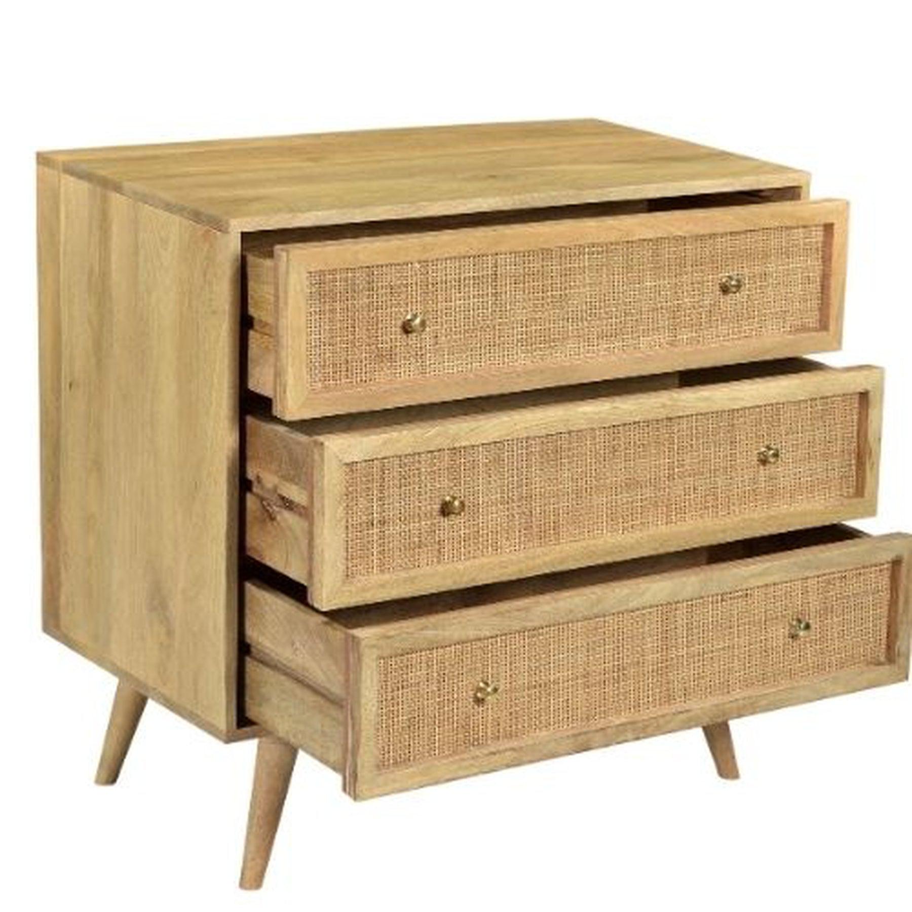 Wooden Straw Range Dresser-3 Drawers | 85x45x80 cm