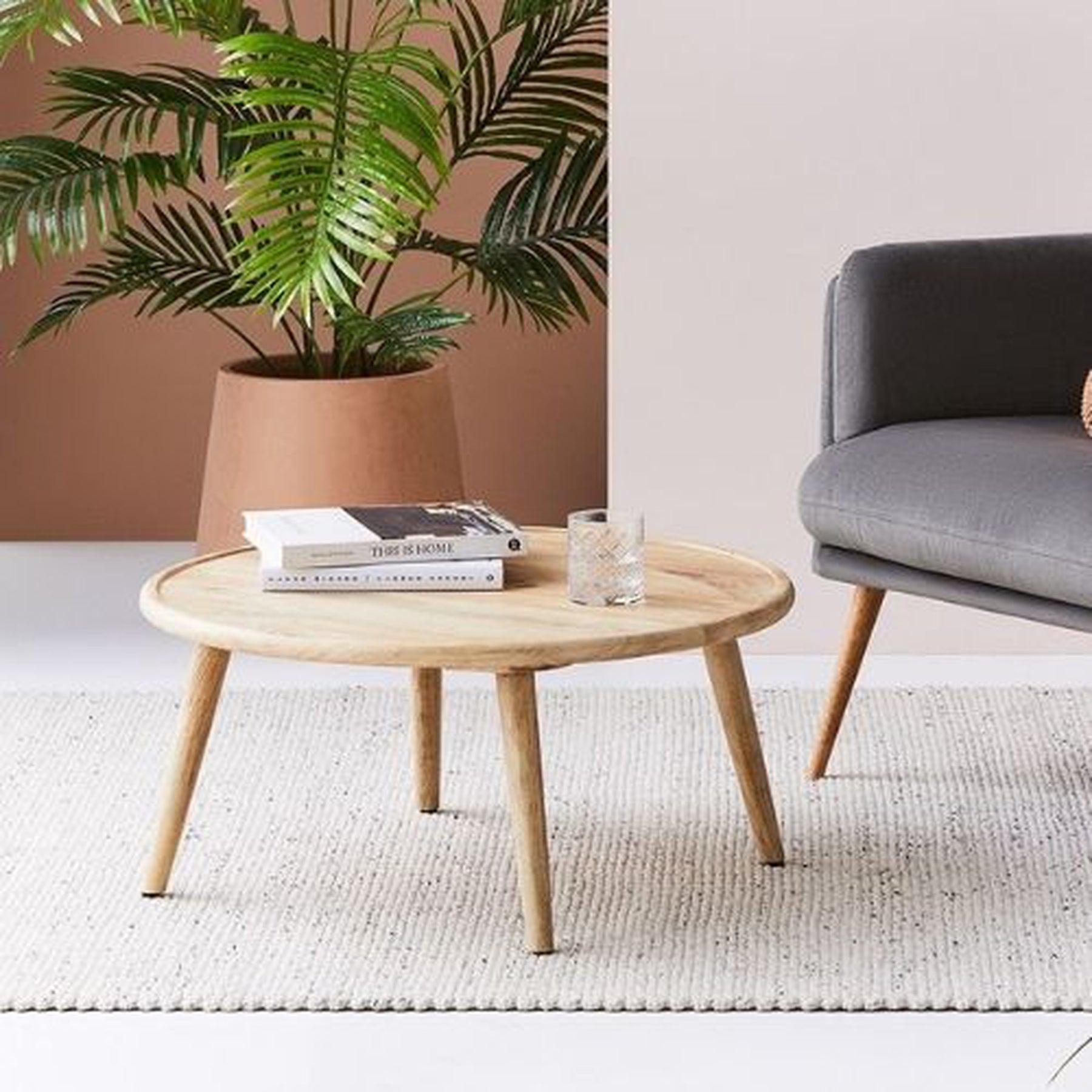 Retro Round Large Solid Wood Coffee Table | 30x30x14 inches