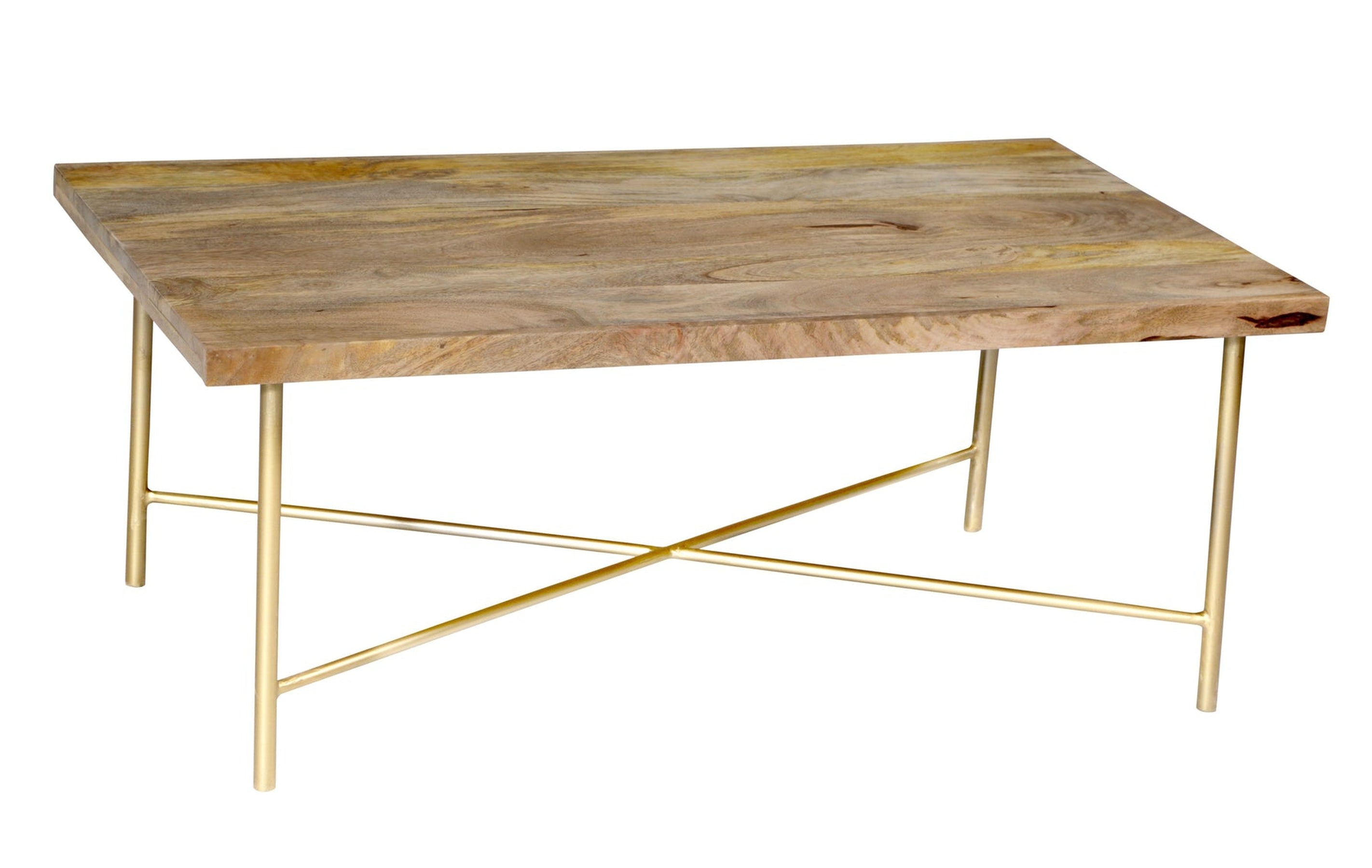 Wooden Ring Range Solid Wood Coffee Table - Accent Look With Brass Legs | 100x55x40 cm