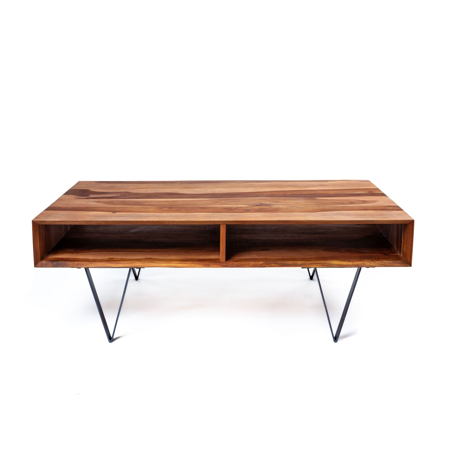 Casa Suarez Metric Coffee Table | Wide Industrial Contemporary Wood Coffee Table | Open Shelf Wooden Coffee Table for Living Room | 45x28x16 inches