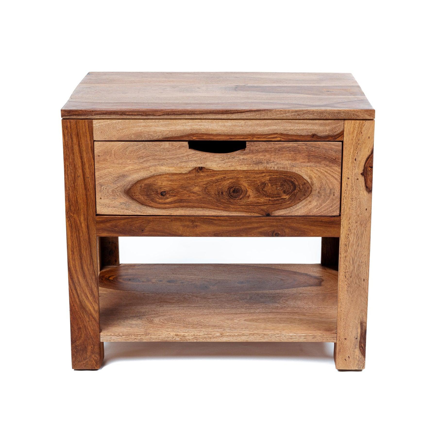 Zen Night Table - Wooden Beside Table with Drawer and Storage Shelf | 50x35x45 cm