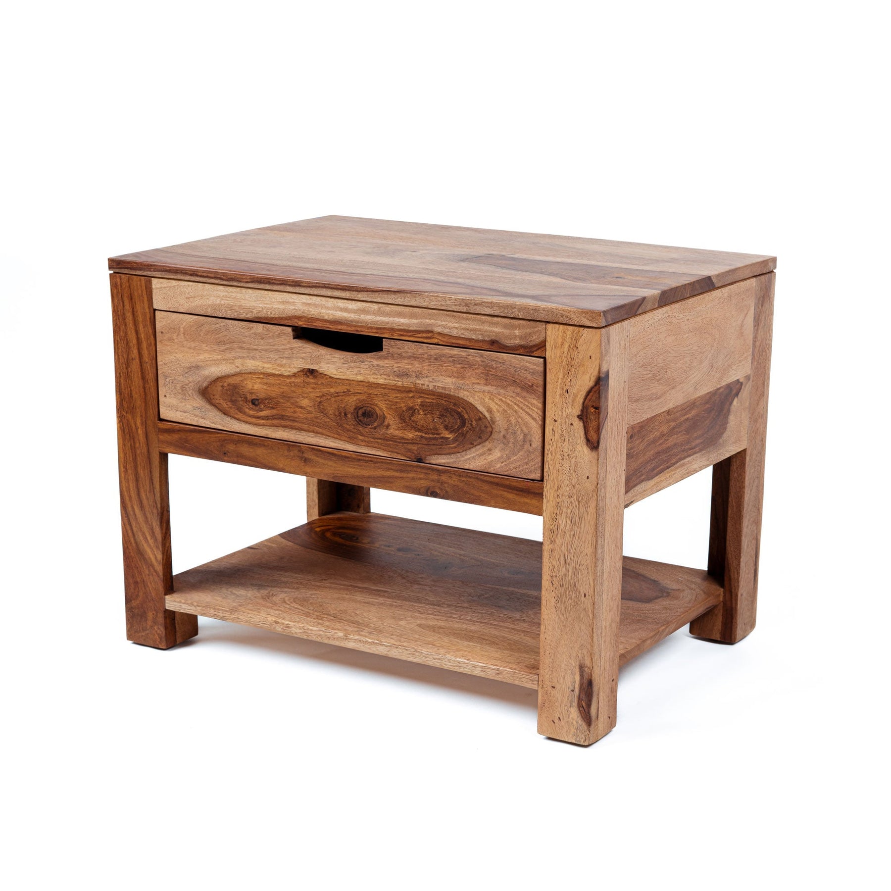 Zen Night Table - Wooden Beside Table with Drawer and Storage Shelf | 50x35x45 cm