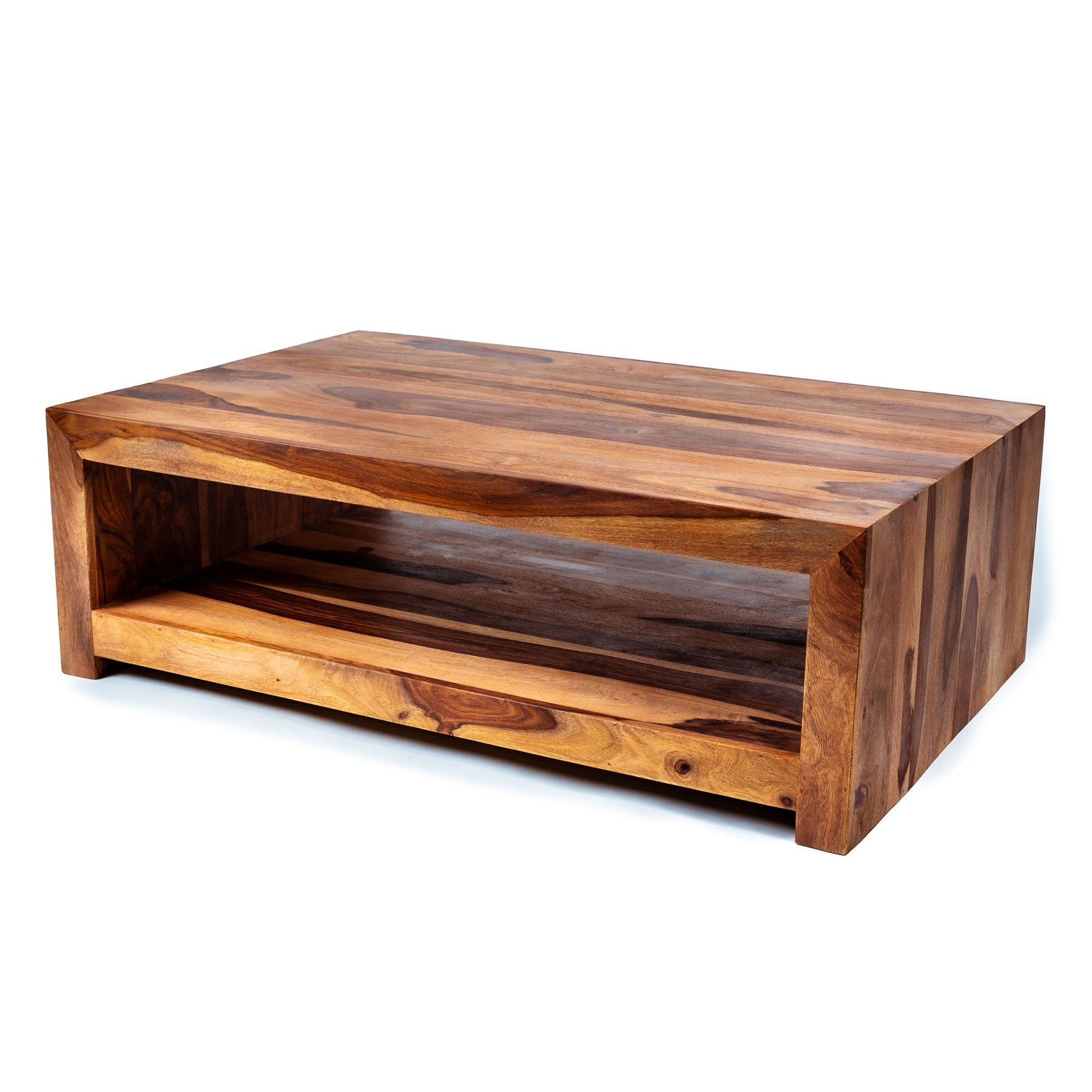 Zen Wooden Coffee Table - 2 Tier Unique Wooden Coffee Table with Storage Shelf | 2 Sizes Available