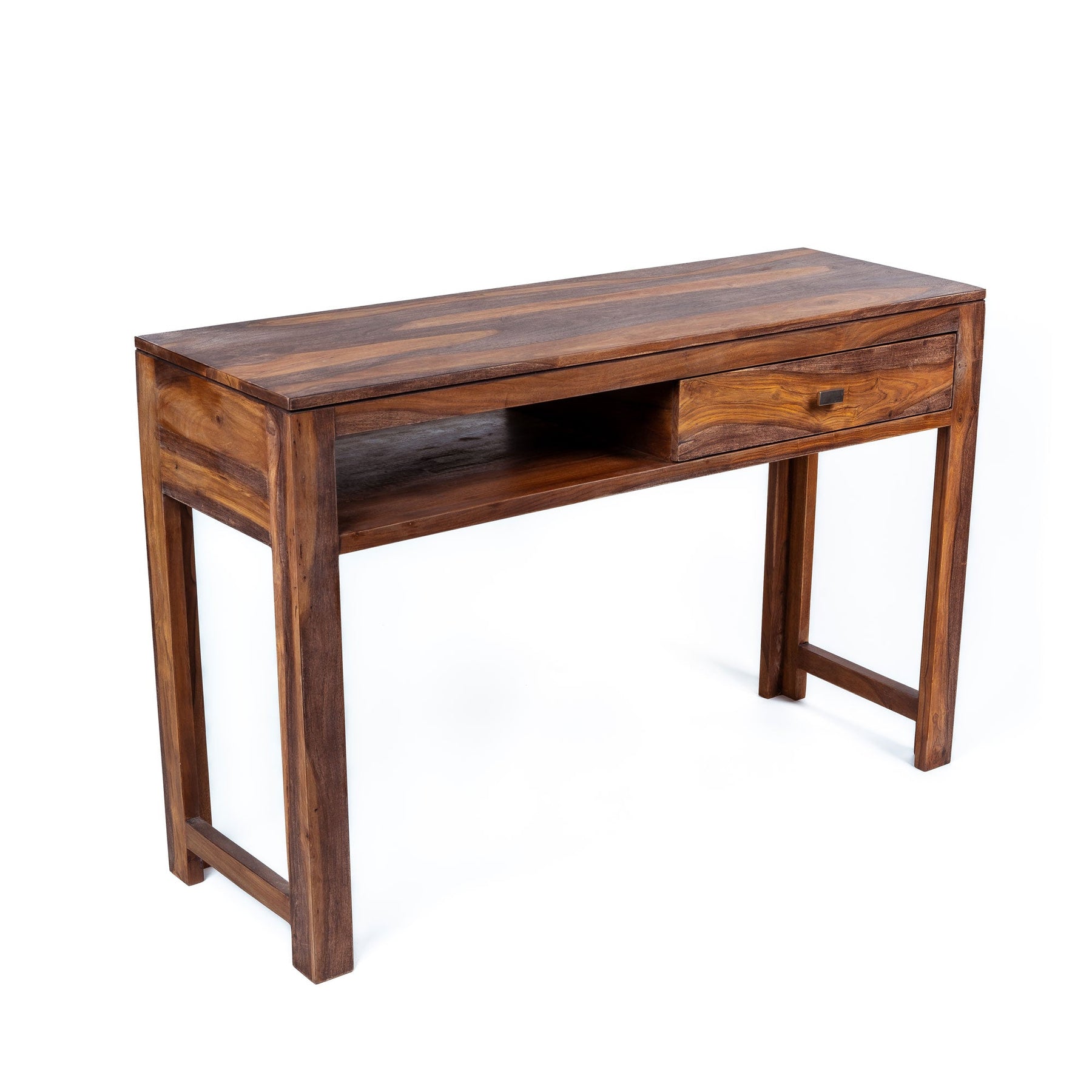 Bureau console grand | Grande console en bois | Bureau de table console avec un tiroir et une étagère