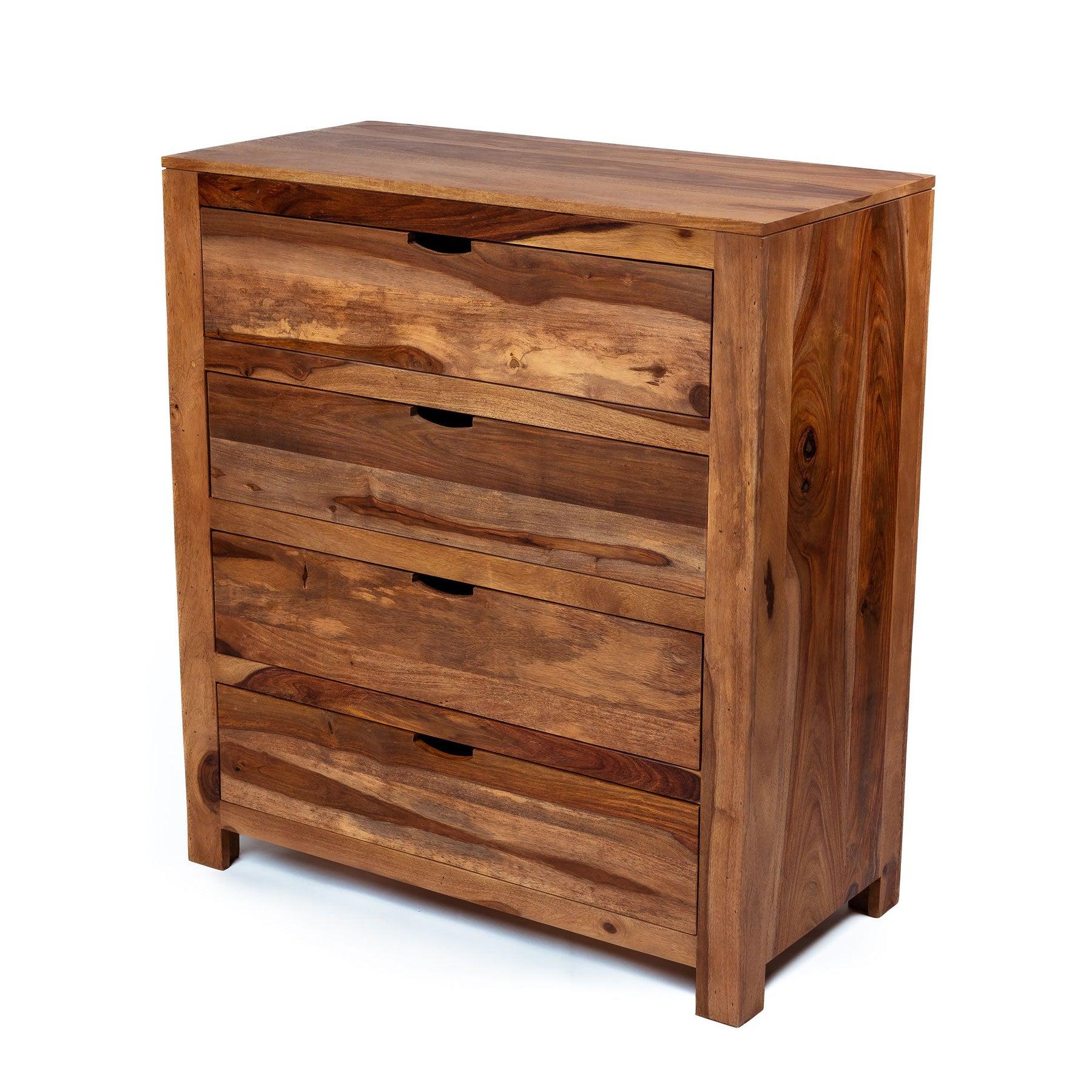 Commode Zen | Rangement de placard en bois massif avec 4 tiroirs pour salon, couloir, chambre à coucher, chambre d'enfant