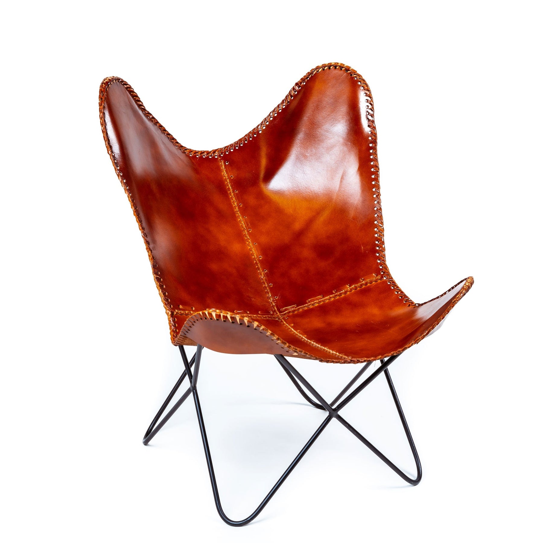 Leather Butterfly Chair | Living Room Brown Leather Chair | 27 x 30 x 29 inches