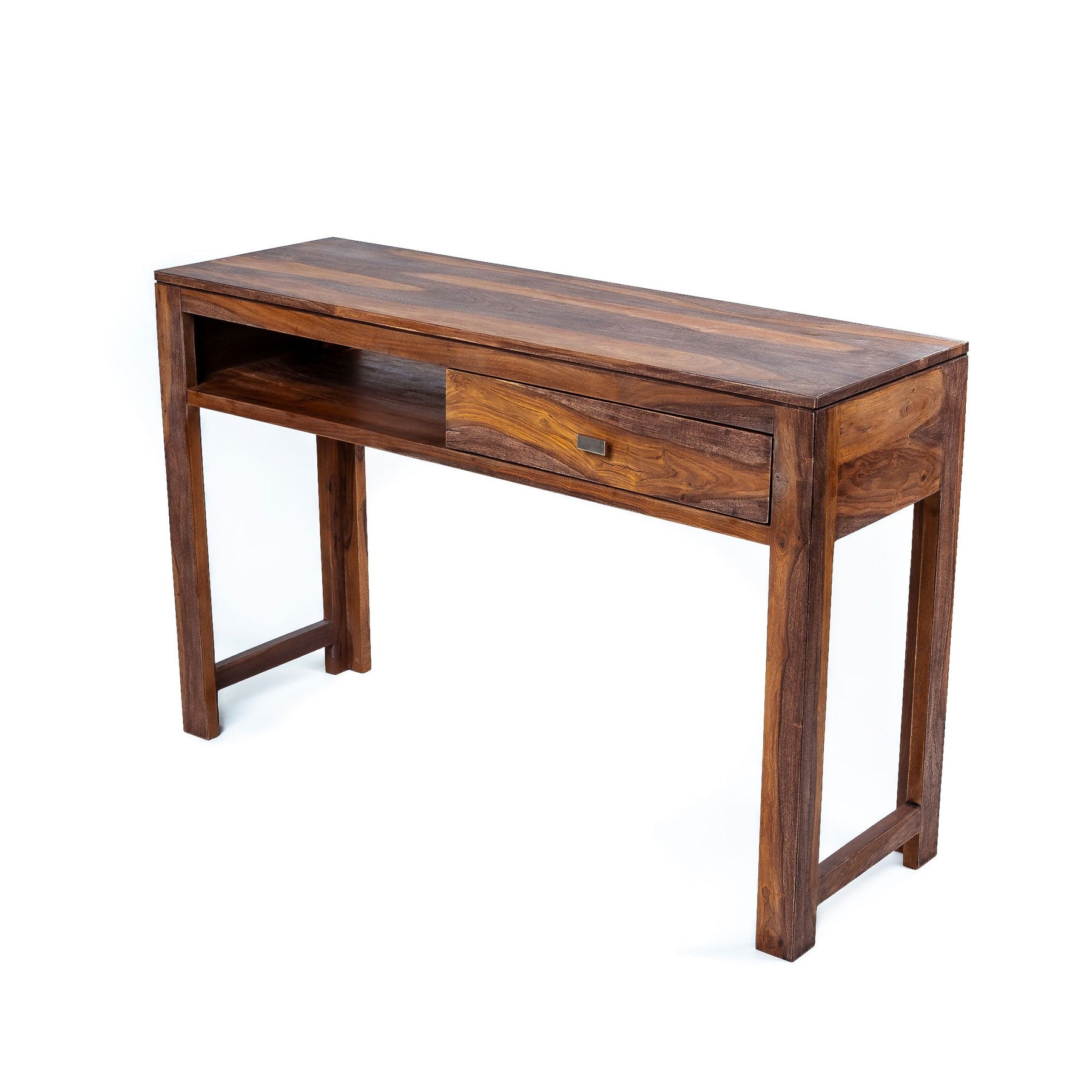 Bureau console grand | Grande console en bois | Bureau de table console avec un tiroir et une étagère