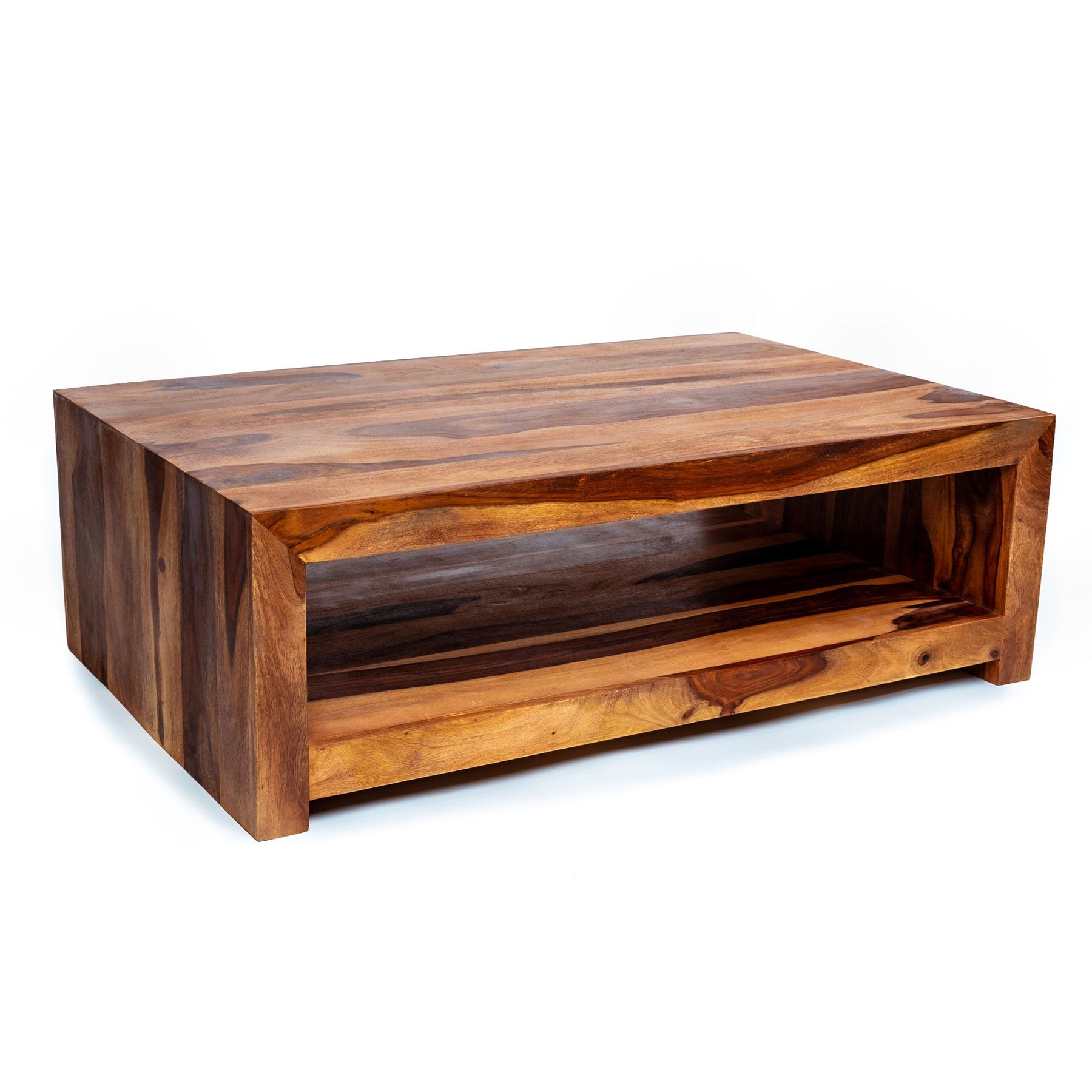 Zen Wooden Coffee Table - 2 Tier Unique Wooden Coffee Table with Storage Shelf | 2 Sizes Available