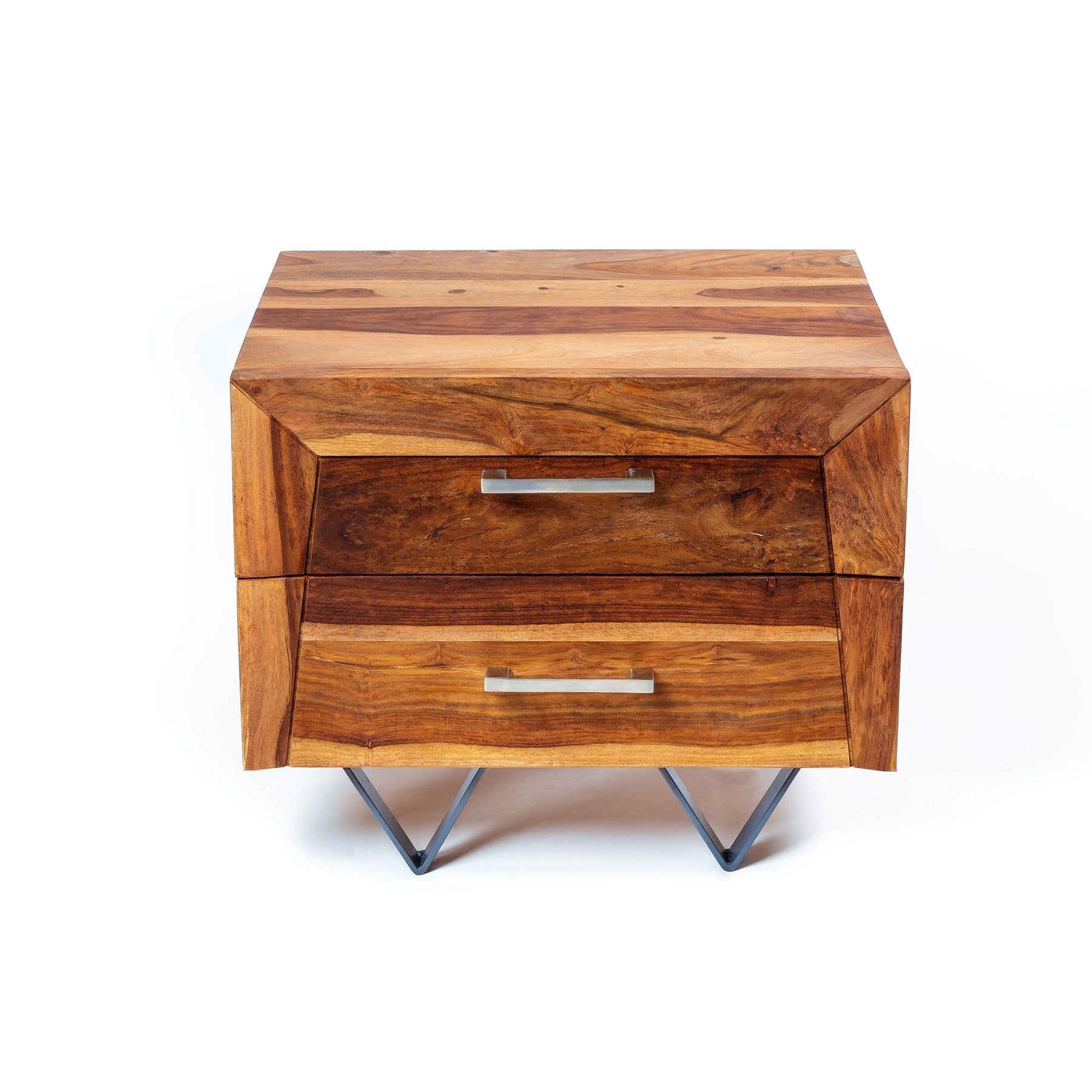 Bedside Table | Wooden Nightstand with 2 Drawers and Handles, Side End Table for Bedroom/Living Room | 48x40x40 cm