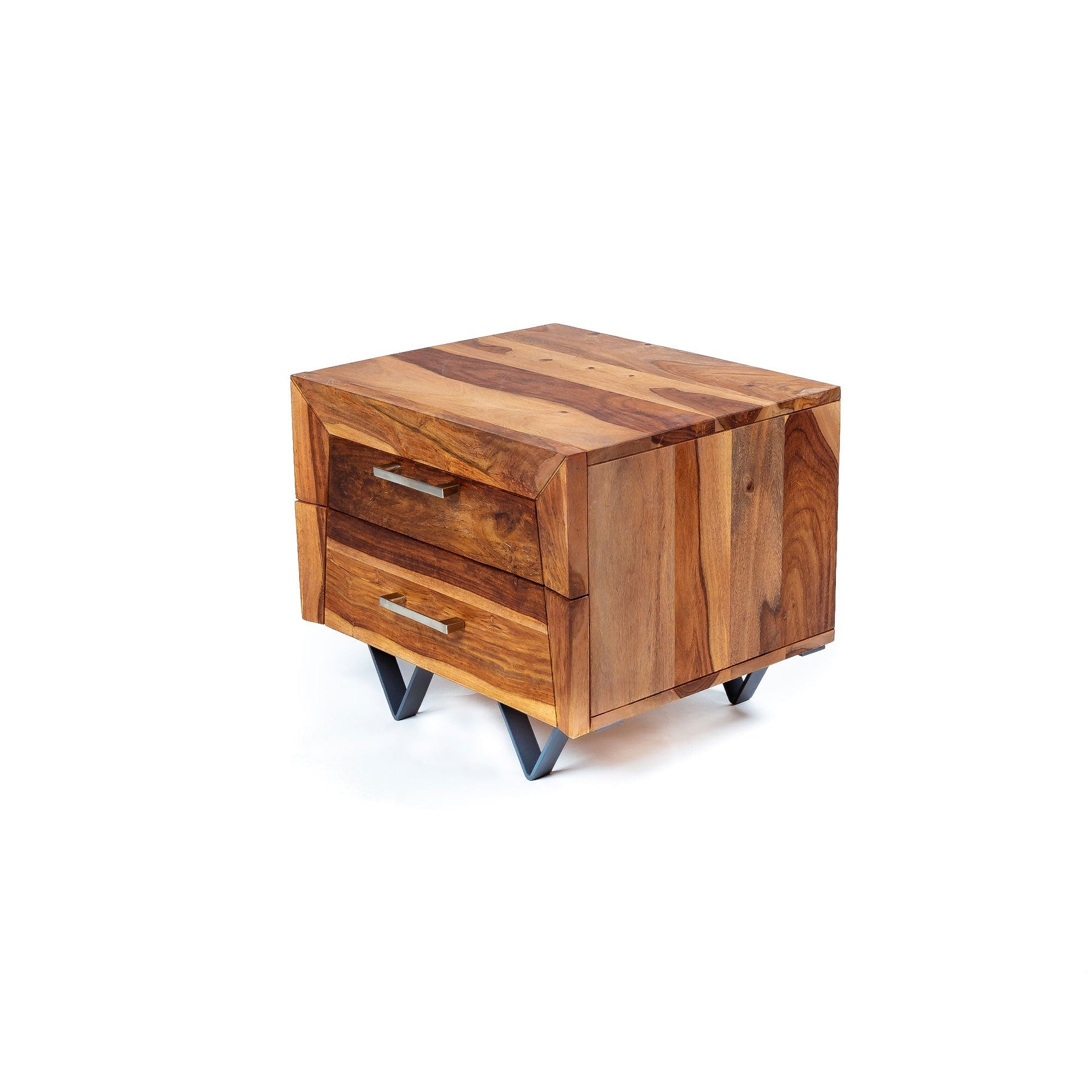 Bedside Table | Wooden Nightstand with 2 Drawers and Handles, Side End Table for Bedroom/Living Room | 48x40x40 cm