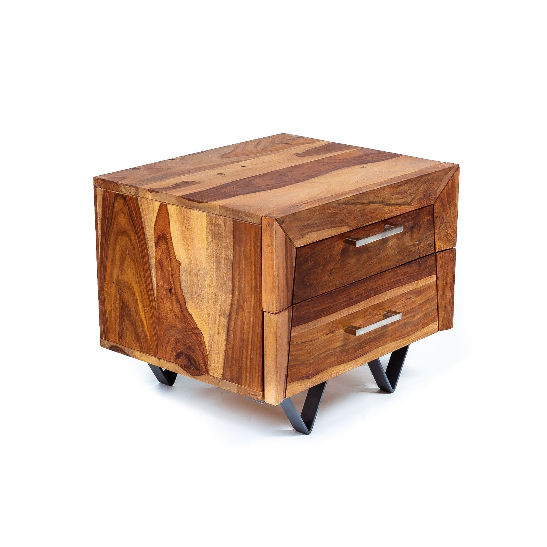 Bedside Table | Wooden Nightstand with 2 Drawers and Handles, Side End Table for Bedroom/Living Room | 48x40x40 cm