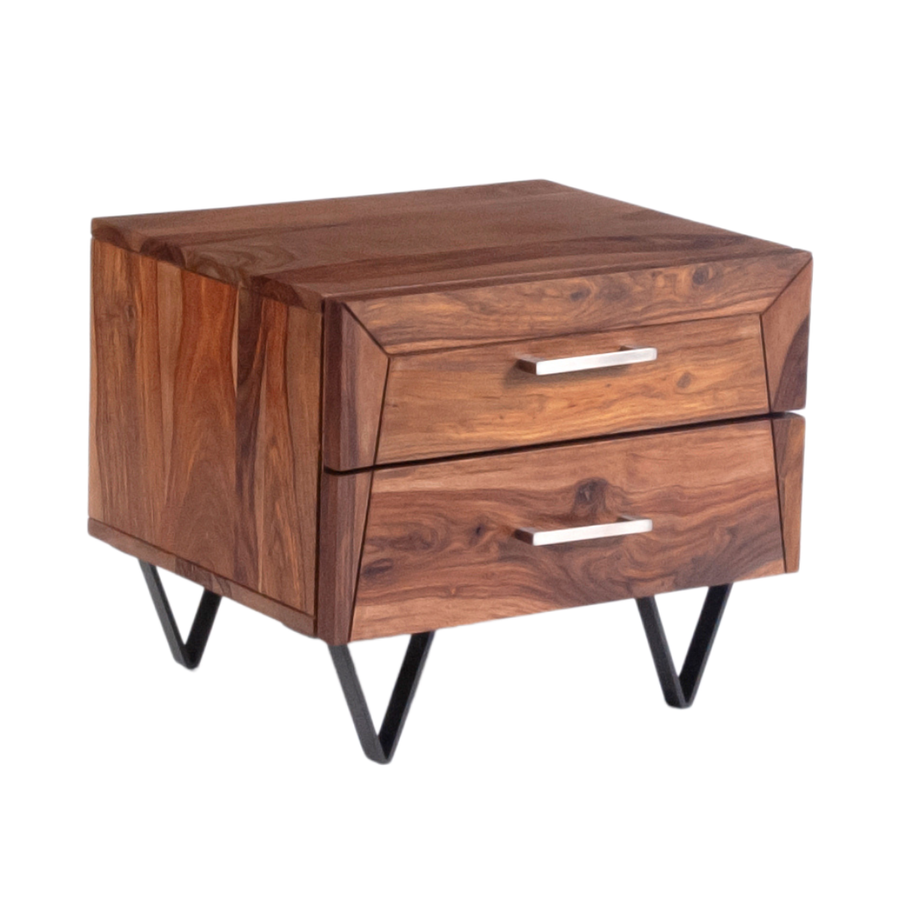 Bedside Table | Wooden Nightstand with 2 Drawers and Handles, Side End Table for Bedroom/Living Room | 48x40x40 cm