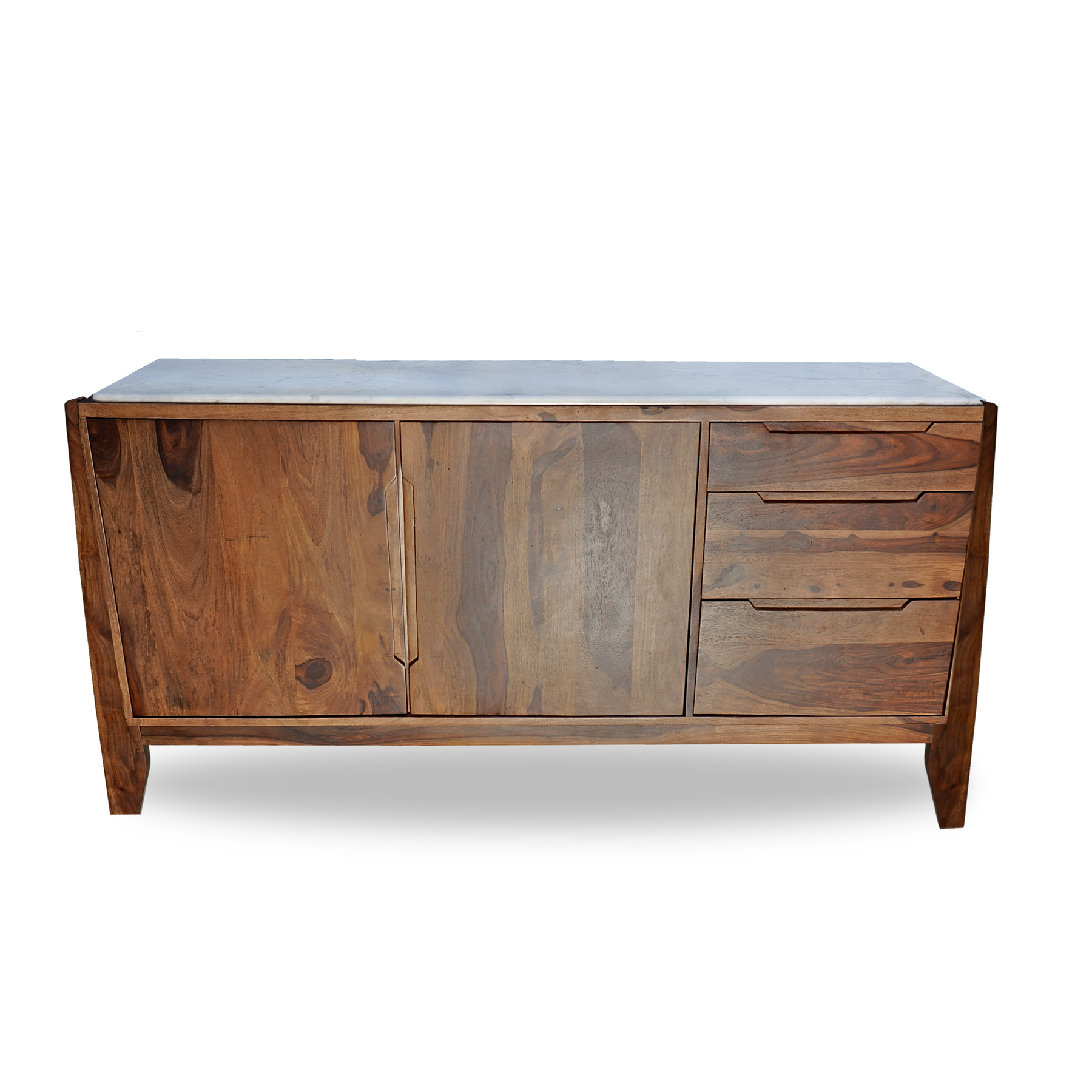 Galatea Marble Sideboard - Wooden Sideboard with 2 Doors and 3 Drawers | 145x45x80 cm