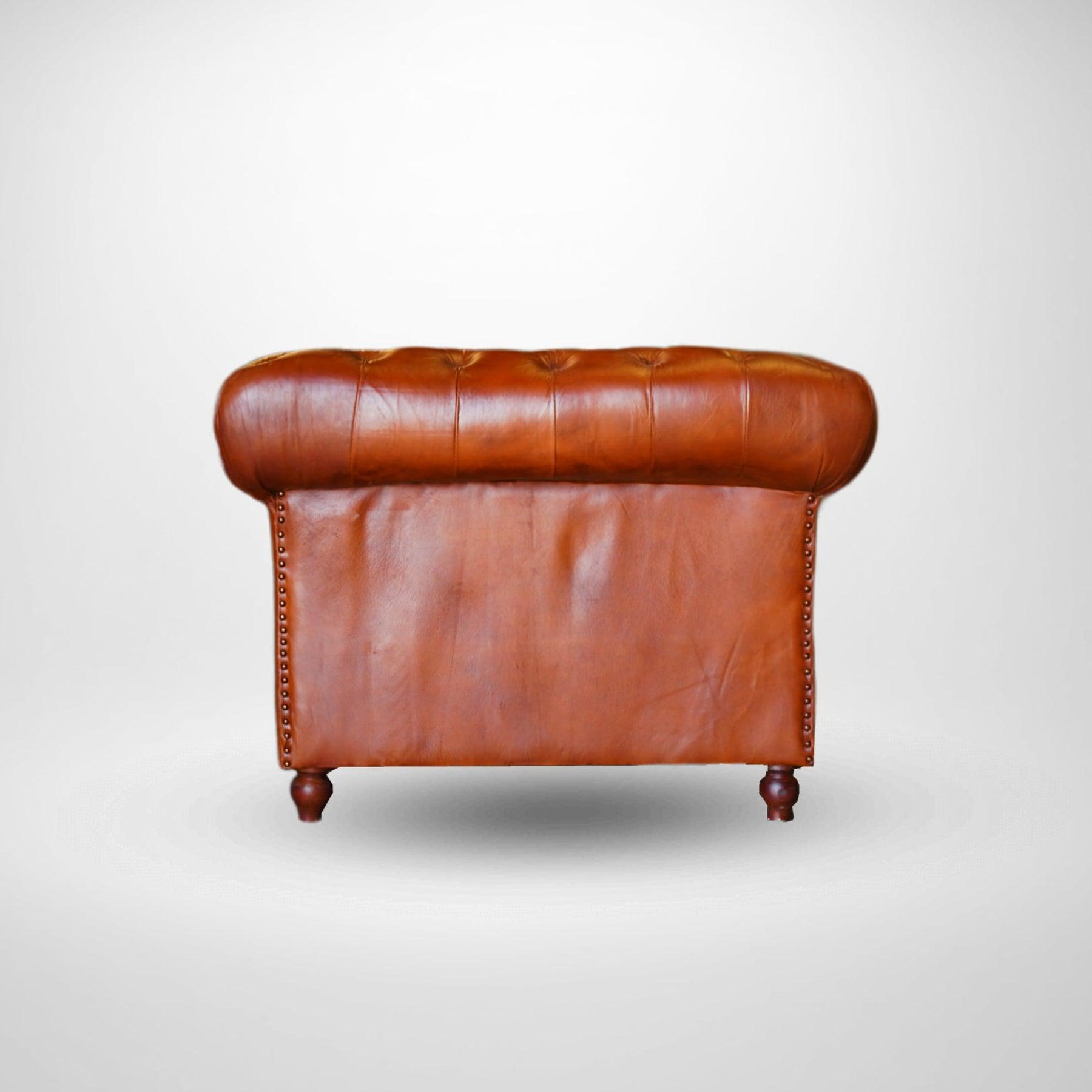 Chaise d'appoint en cuir | Fauteuil Chesterfield avec pieds en bois | Un siège rembourré